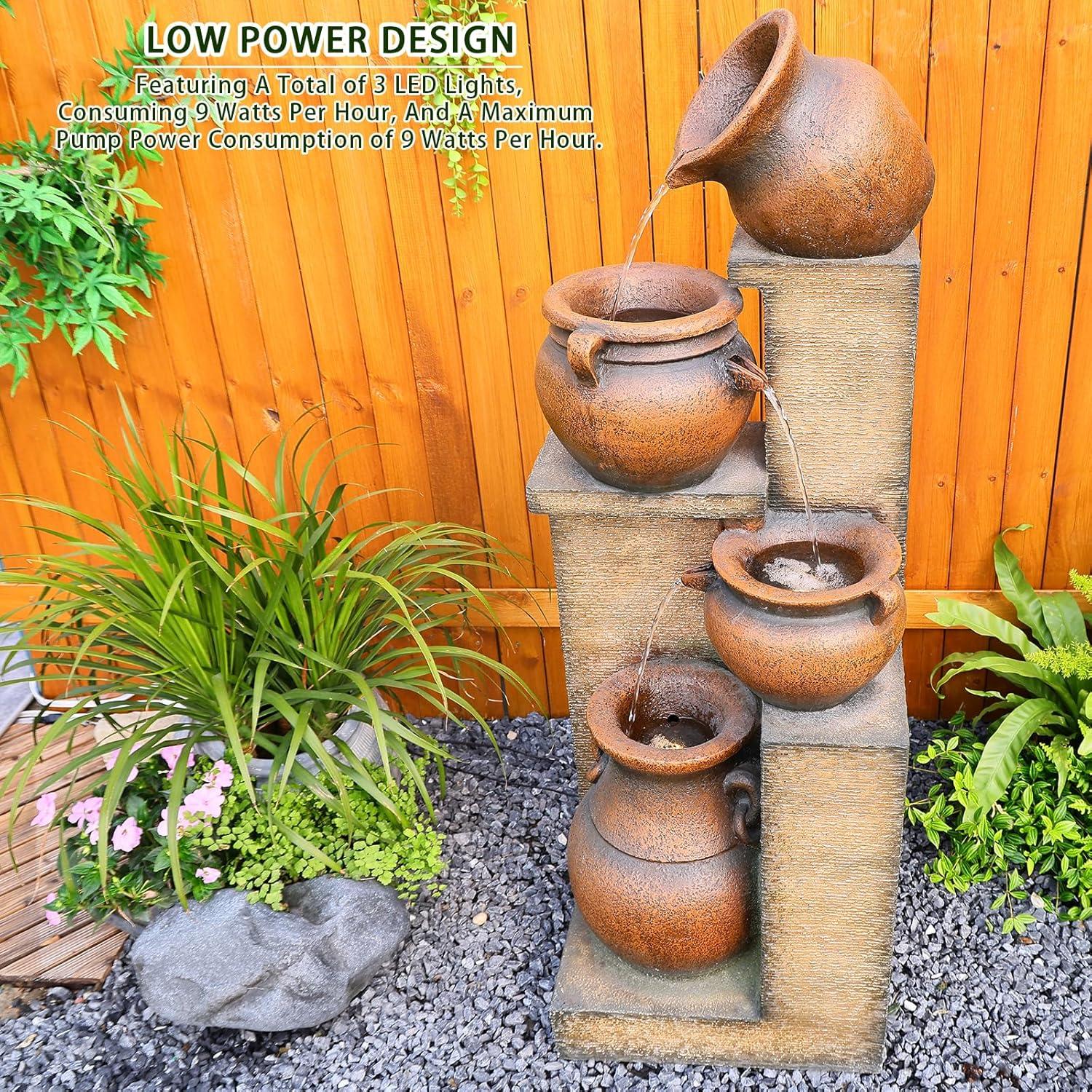 Dakota Fields 53 Inches 4 Tiered Floor Standing Outdoor Water Fountains and Waterfalls for Garden