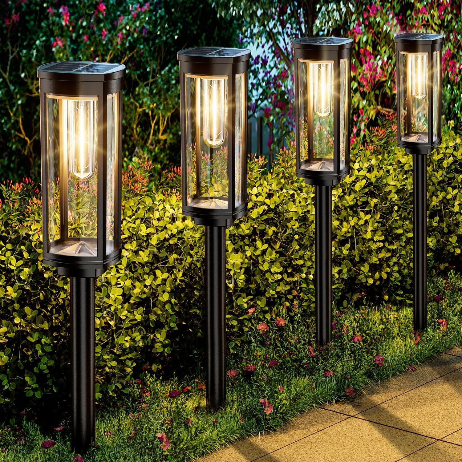 6-Pack Black Solar LED Pathway Lights with Plastic Housing