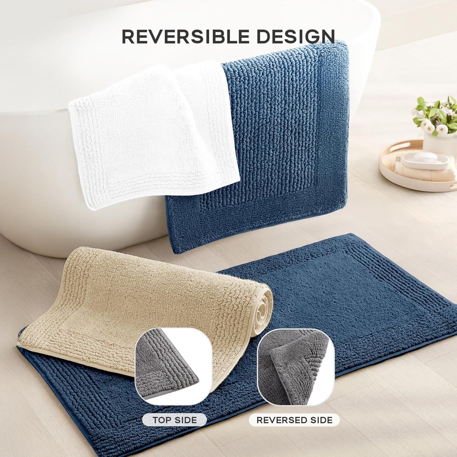 Navy Cotton Tufted Reversible Medium Pile Bath Rug