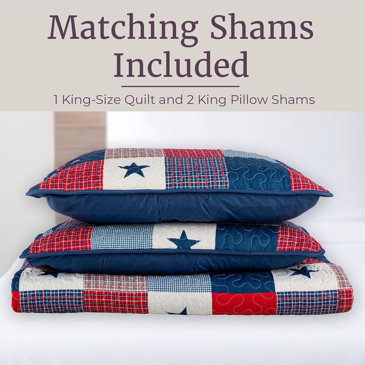 Lavish Home Lavish Home 3-Piece Caroline Patriotic Quilt Set - Microfiber Americana Stars and Plaid Patchwork Bedding - King Bed Spread with 2 Pillow Shams