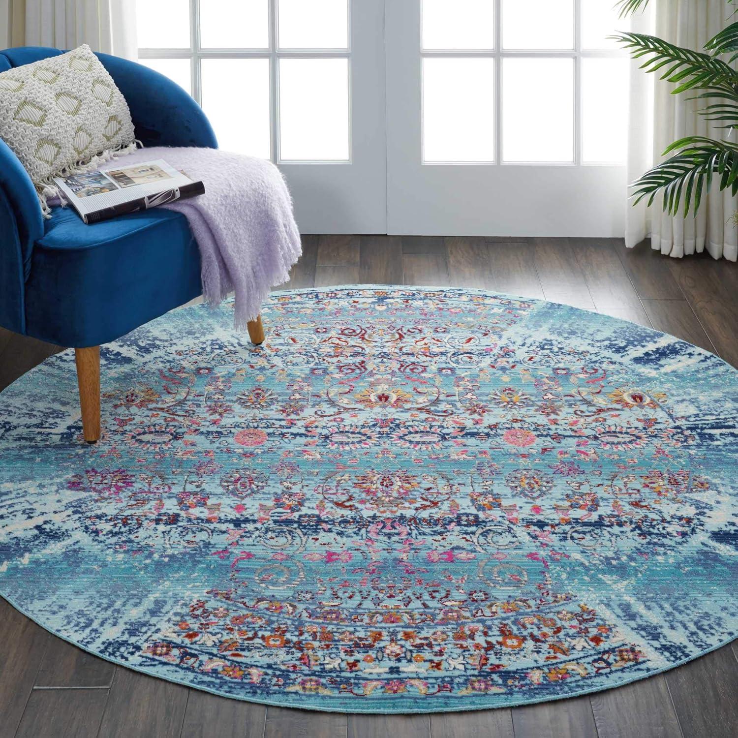 Nourison Vintage Kashan VKA02 Blue/White/Orange Indoor Area Rug - 5'3 x 7'10