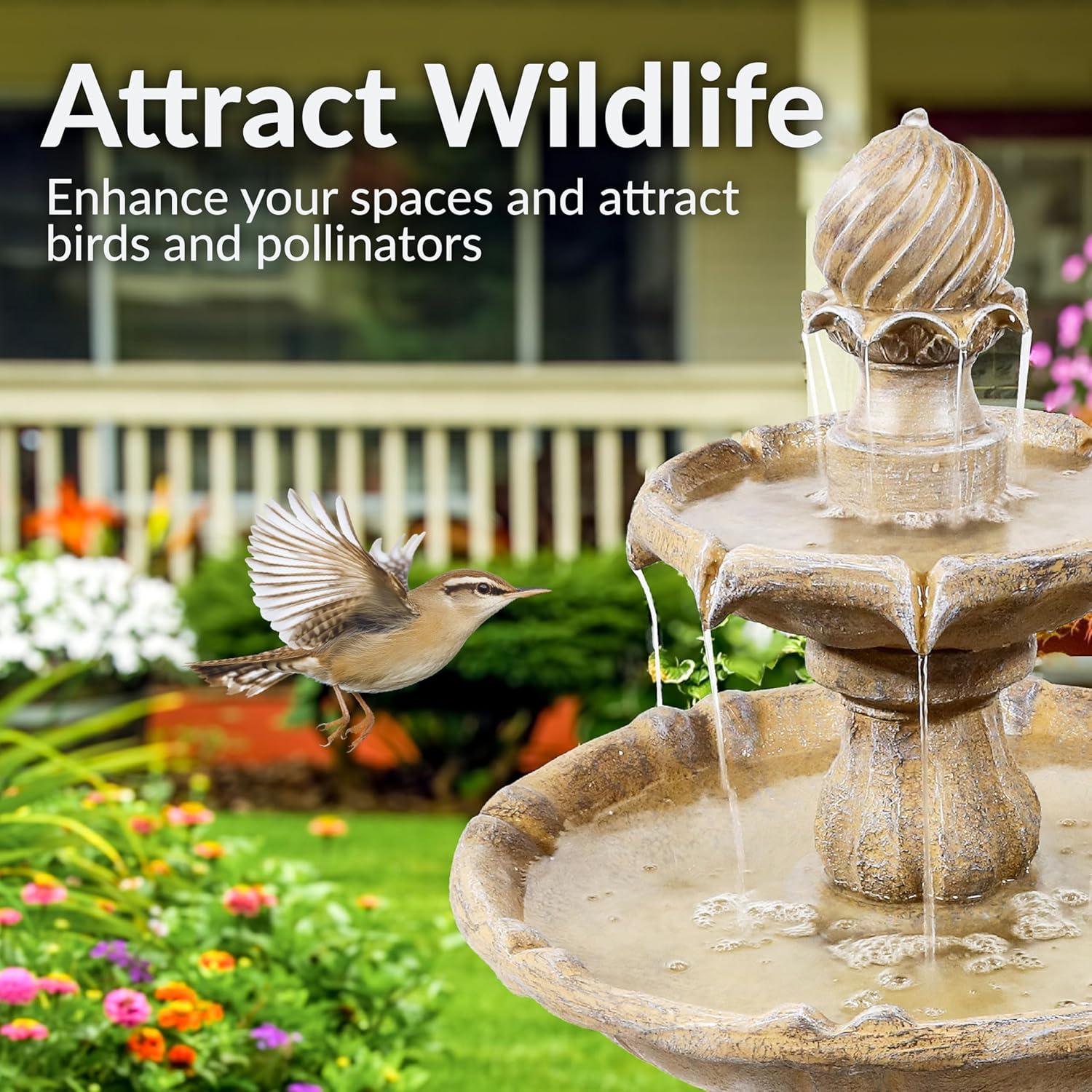 Sunnydaze Outdoor 2-Tier Solar Powered Water Fountain with Battery Backup and Submersible Pump - 35" - Earth Finish