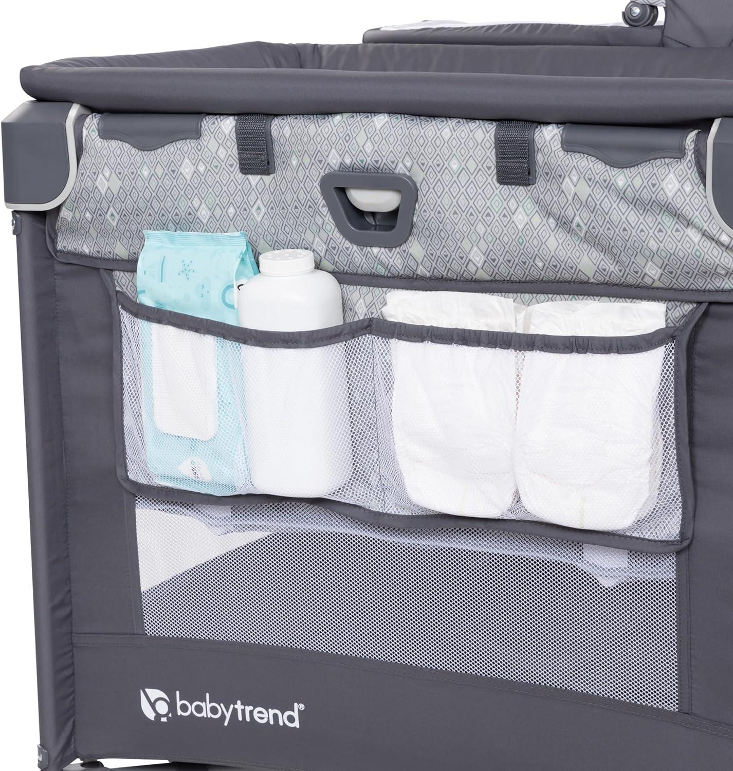 Baby Trend Nursery Den Playard with Snooze Pod and Flip Over Changer - Diamond Sage