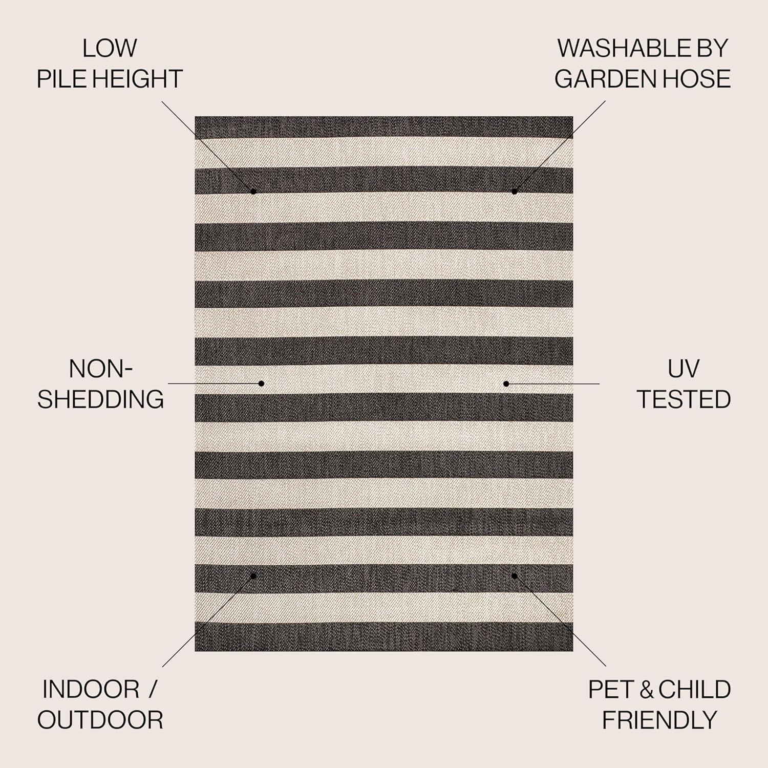 3' x 5' Negril Two-Tone Wide Stripe Indoor/Outdoor Area Rug, Black/Beige - JONATHAN Y