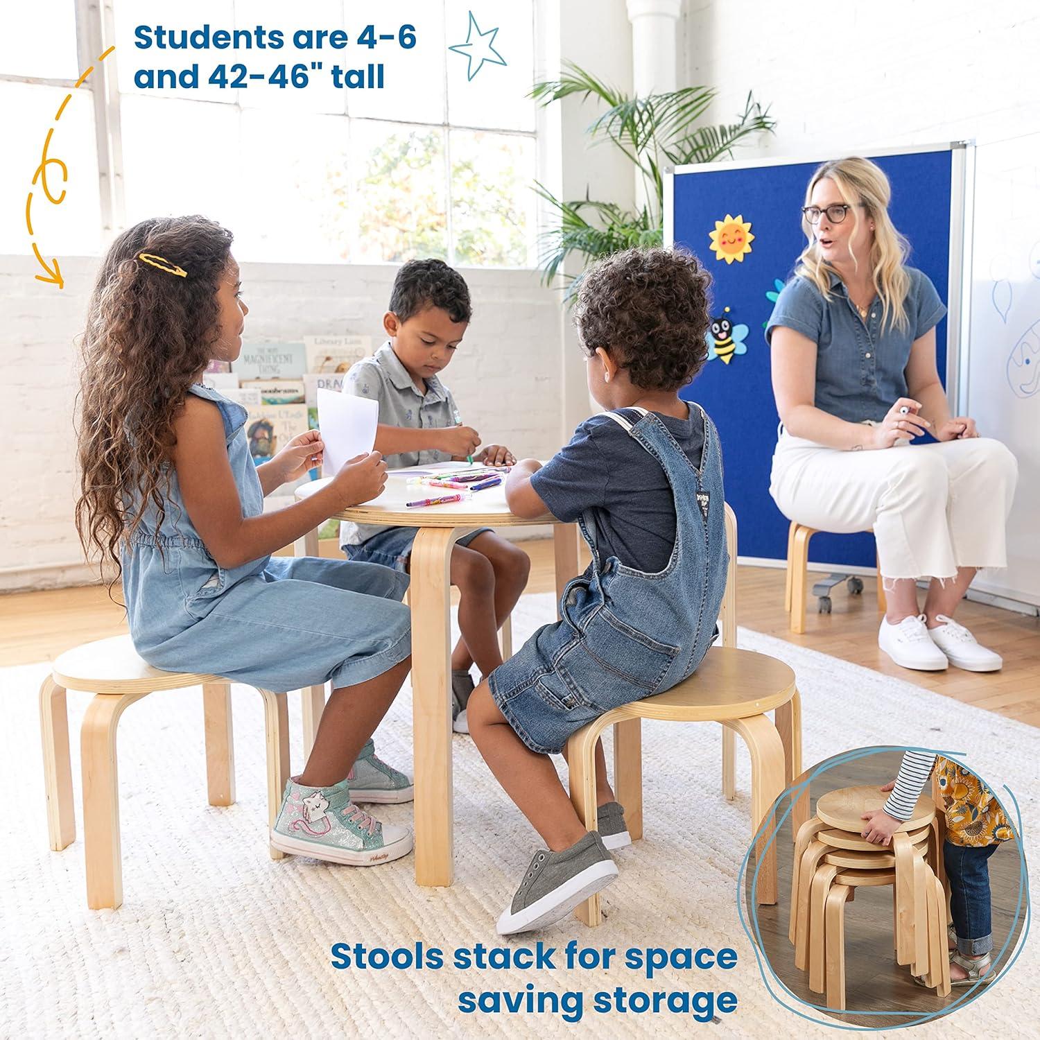 ECR4Kids Bentwood Round Table and Curved Back Chair Set, Kids Furniture, 5-Piece