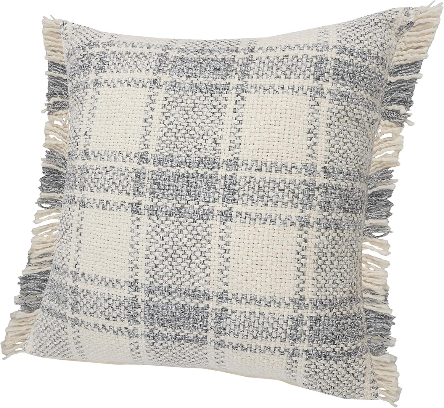 Charles 20" Gray Plaid Cotton Fringed Throw Pillow