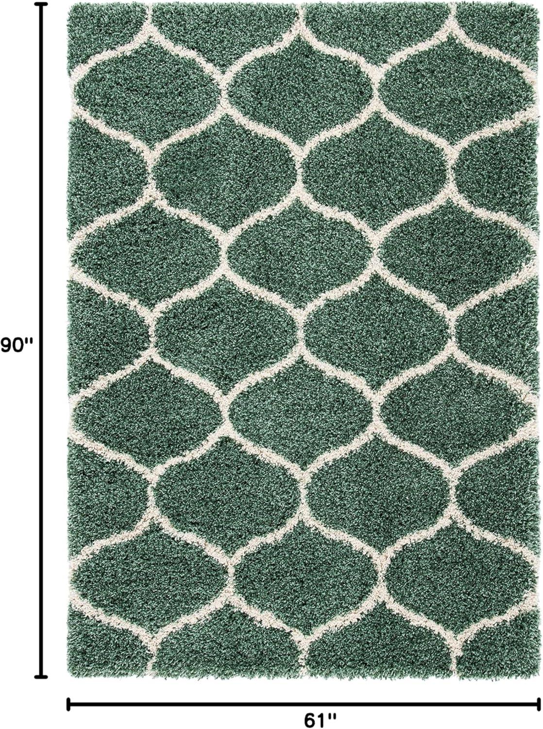 SAFAVIEH Hudson Arline Plush Geometric Shag Area Rug, Light Green/Ivory, 5'1" x 7'6"