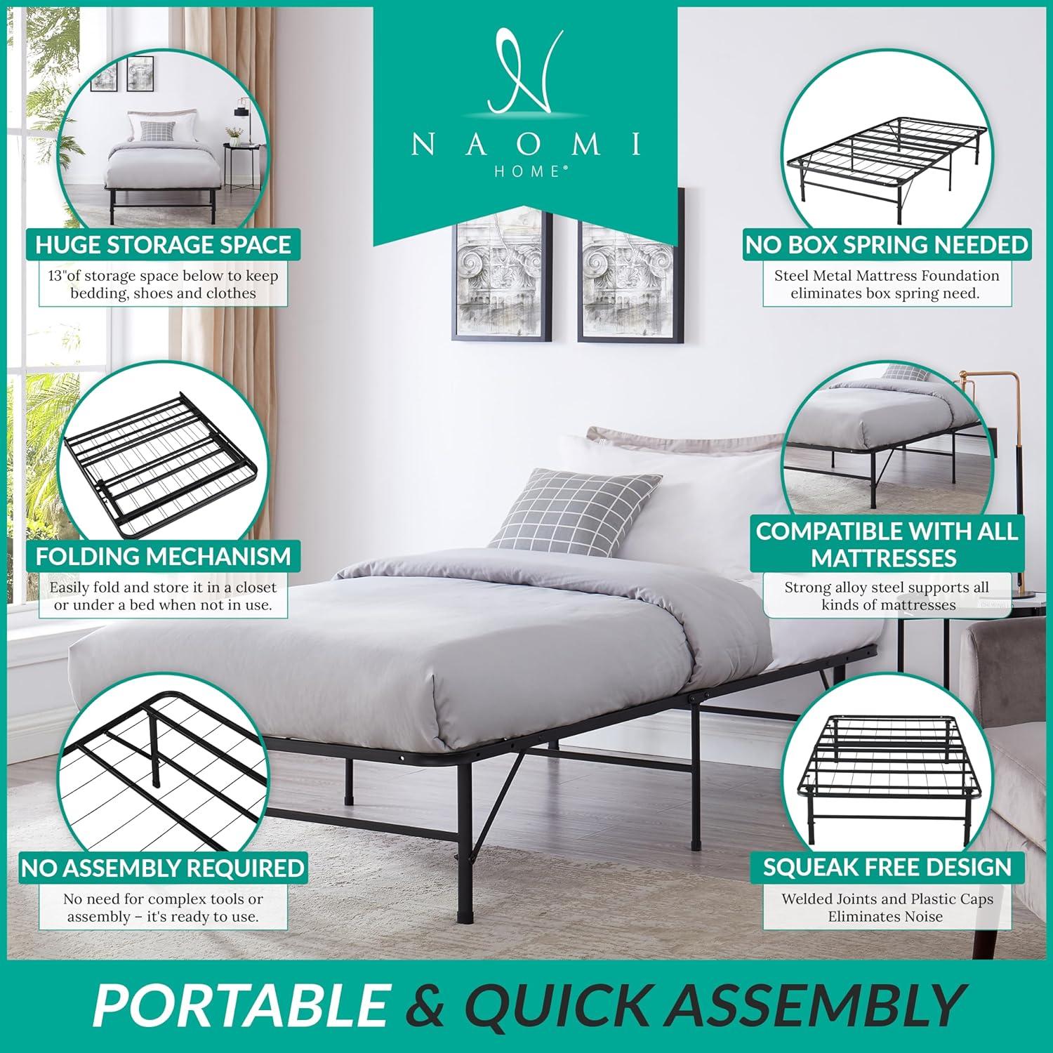 Muscoy 14" Foldable Steel Bed Frame, No Box Spring Needed, Underbed Storage , Easy Assembly