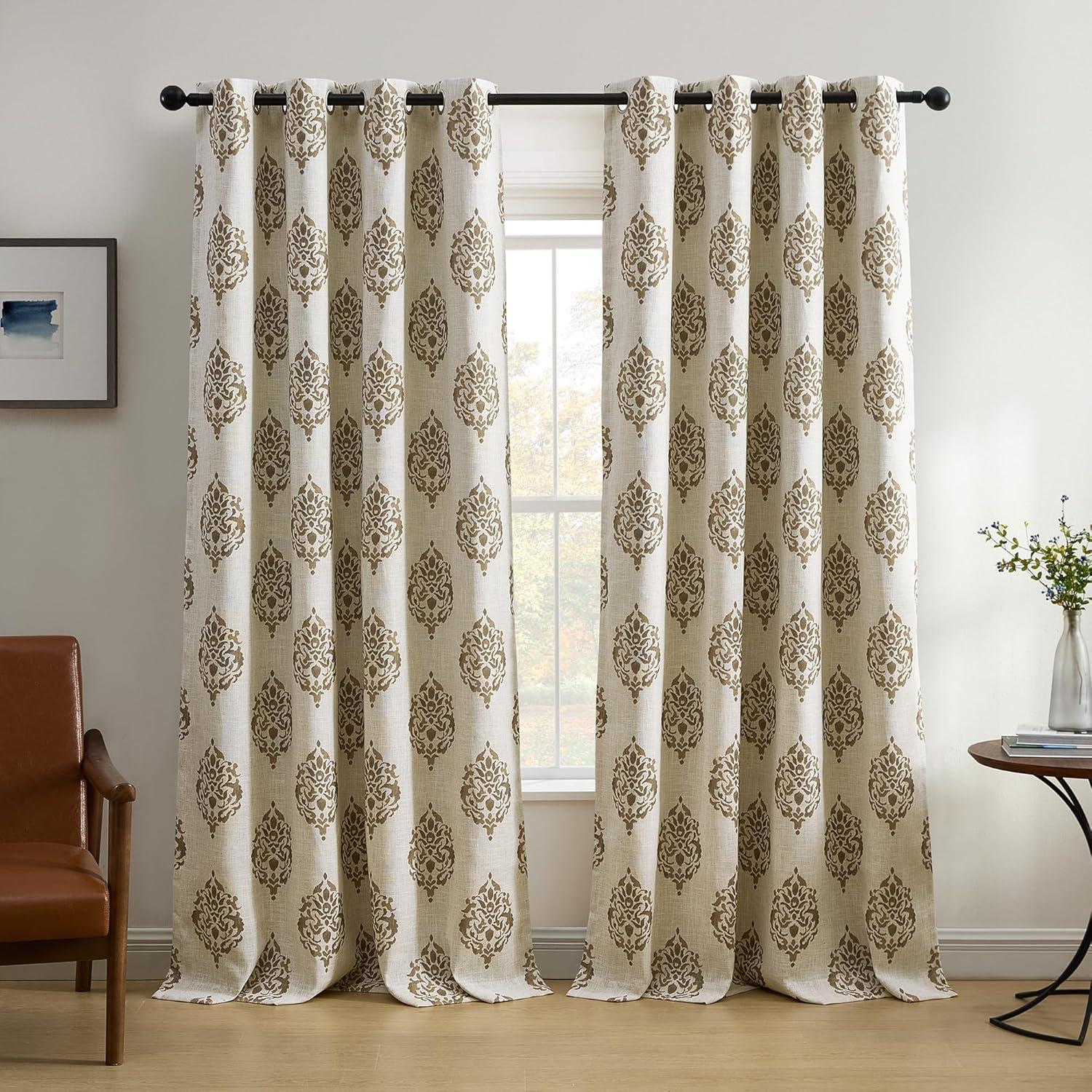 Navara Medallion Room Darkening Single Window Curtain Panel - 52" x 95" - Natural - Elrene Home Fashions