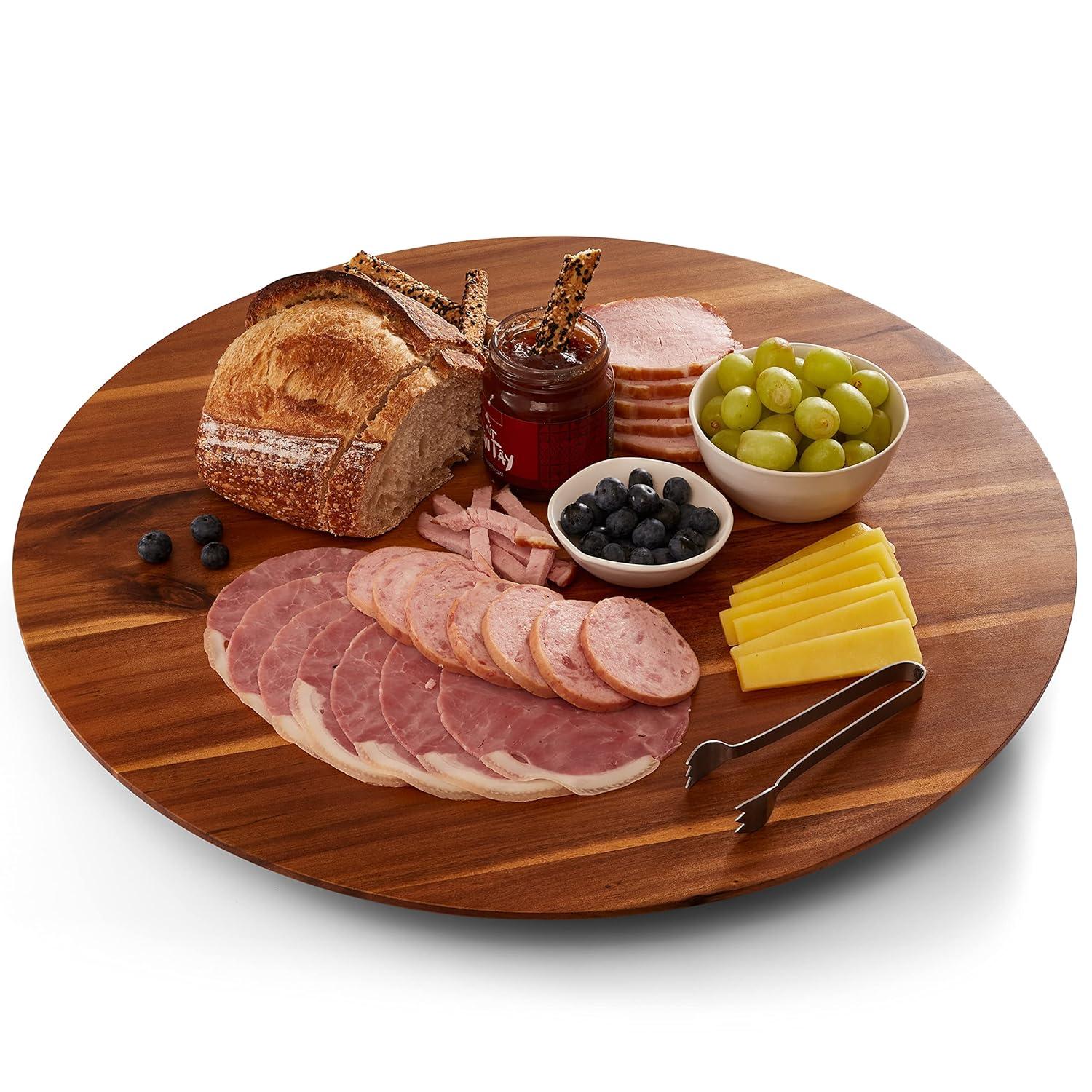 21" Acacia Wood Lazy Susan for Table Top - Wooden Turntable Serving Tray for Charcuterie Boards Cheese Board - Extra Large Round Lazy Susan Organizer - Kitchen Revolution for Countertop