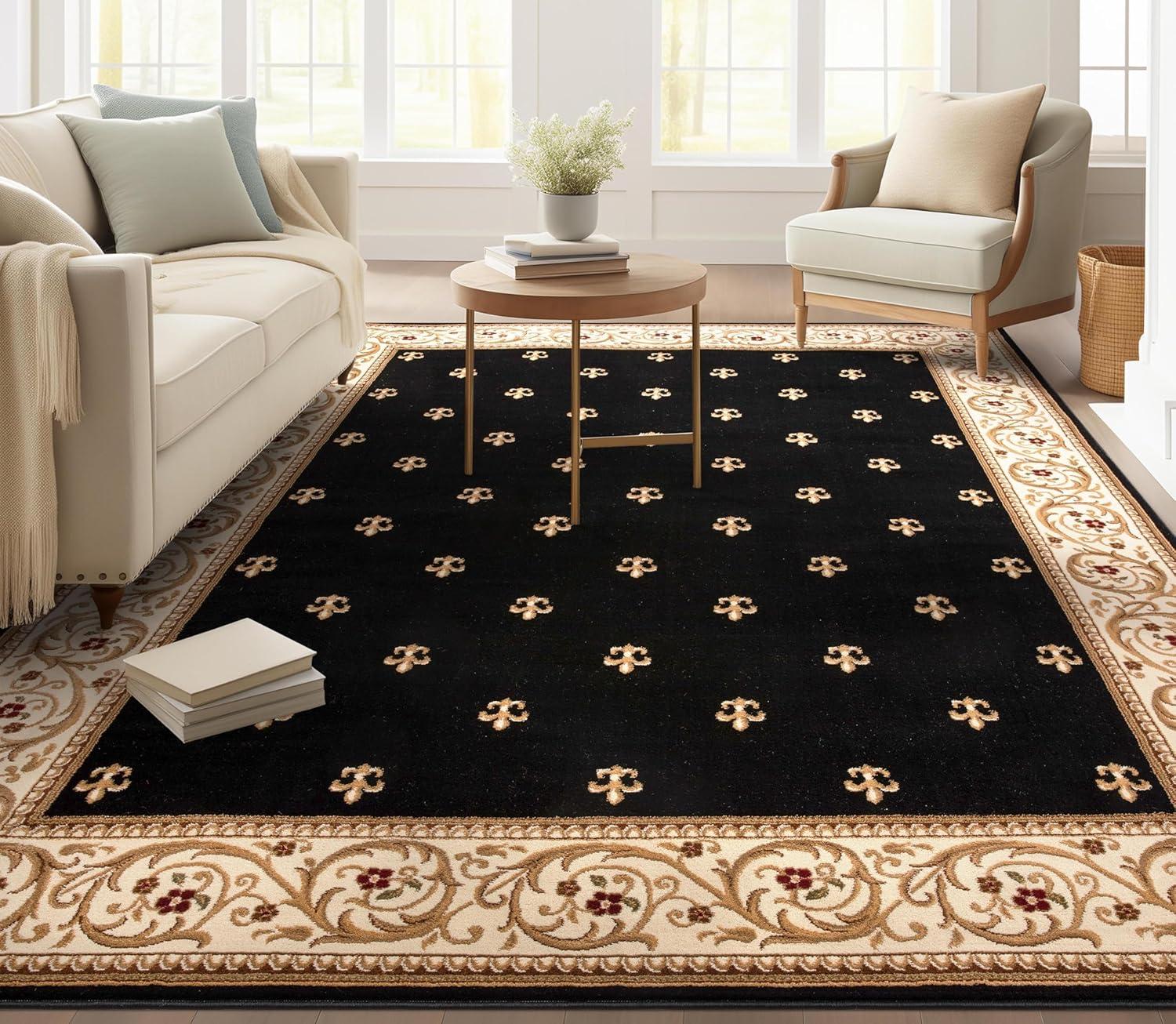 Well Woven Barclay Collection Fleur de Lis Red 5'3" x 7' Area Rug - for Living Room, Bedroom, and Dining Room