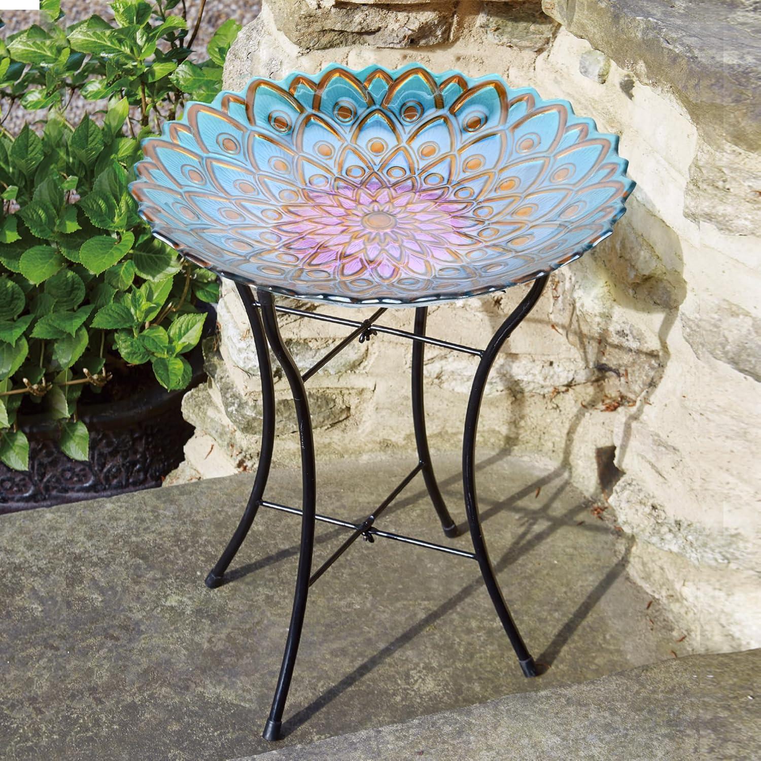 Teamson Home 18" Mosaic Flower Glass Bird Bath w/ Stand