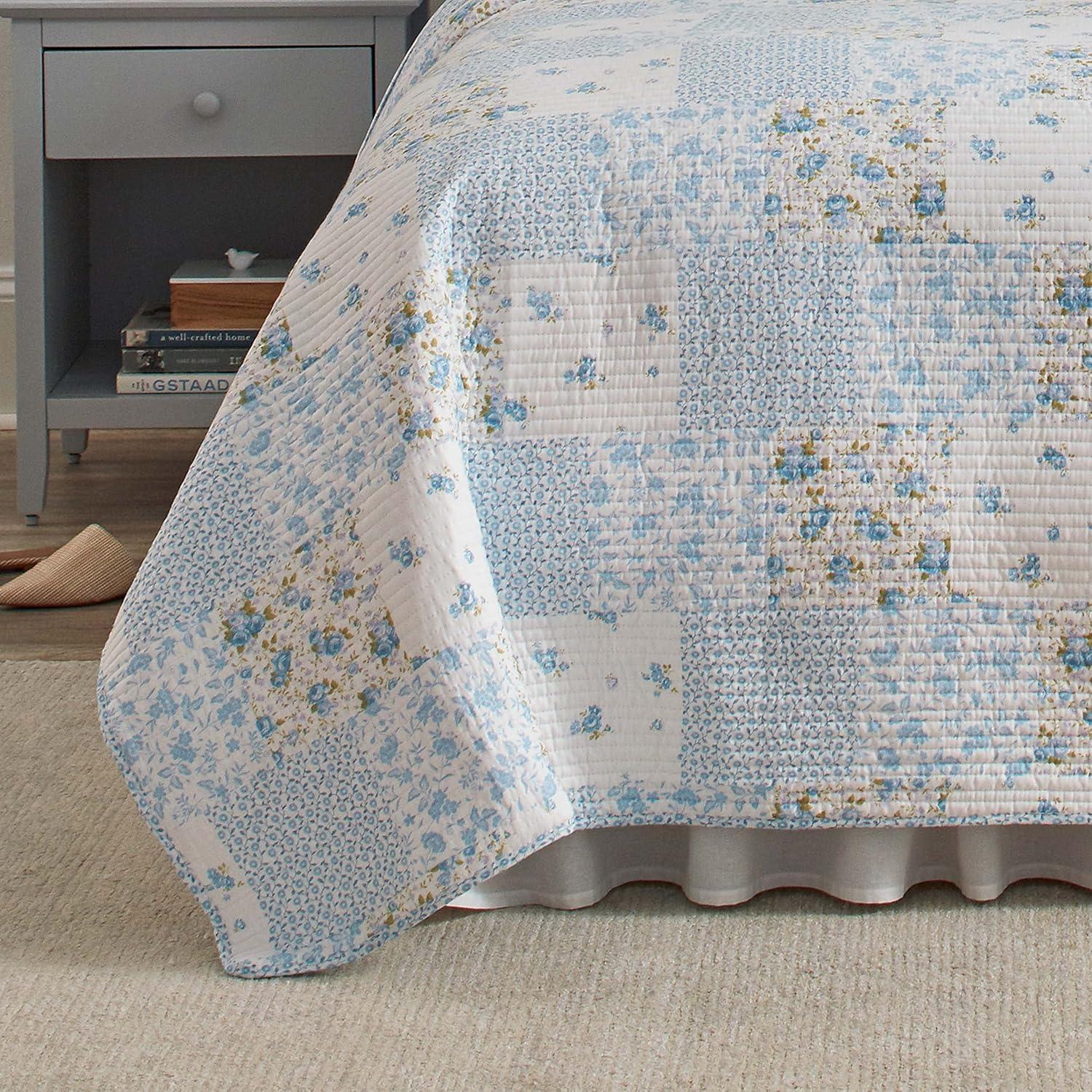 Laura Ashley Kenna Cotton Reversible Blue Quilt Set