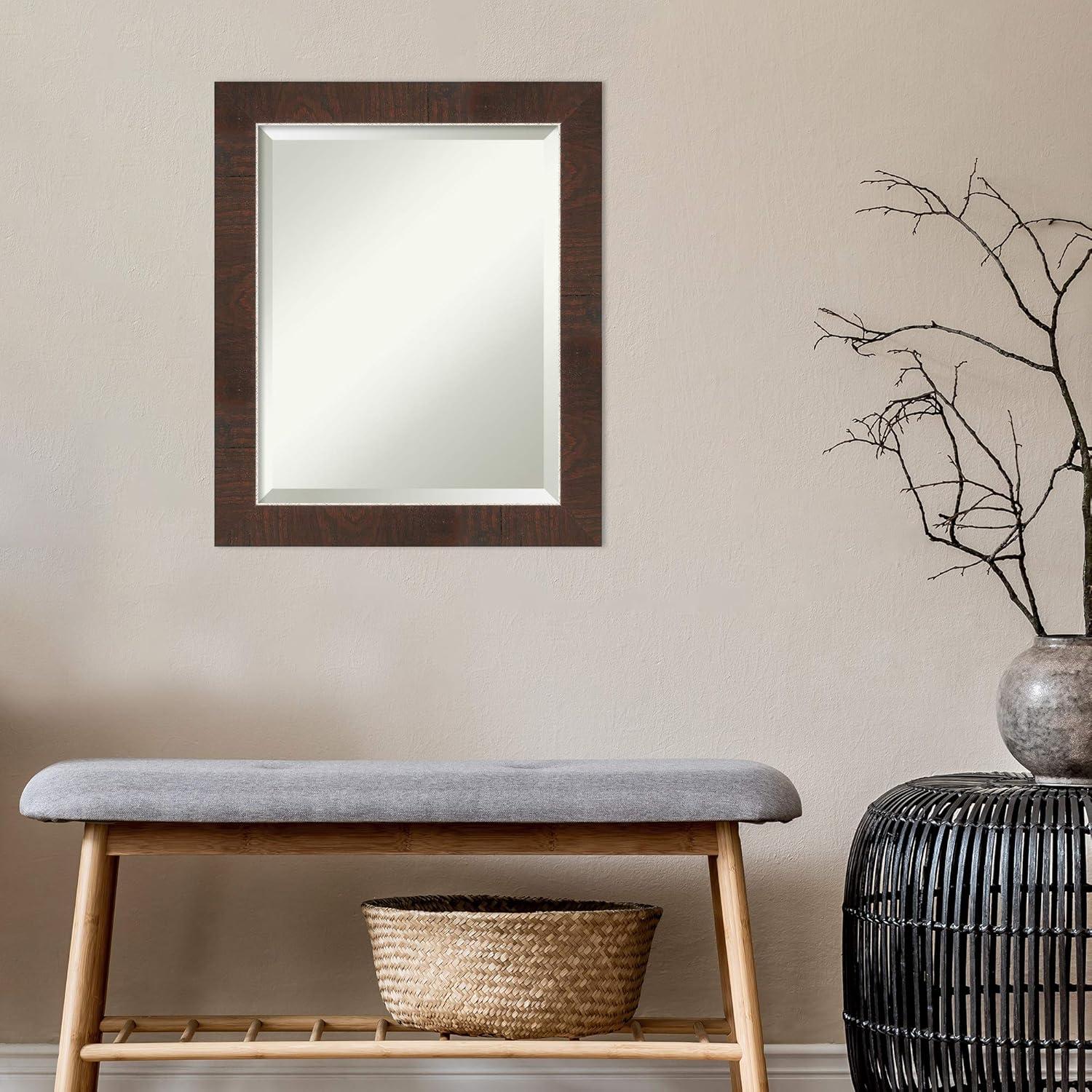 Amanti Art Beveled Bathroom Wall Mirror - Wildwood Brown Frame Wildwood Brown Narrow Outer Size: 19 x 23 in