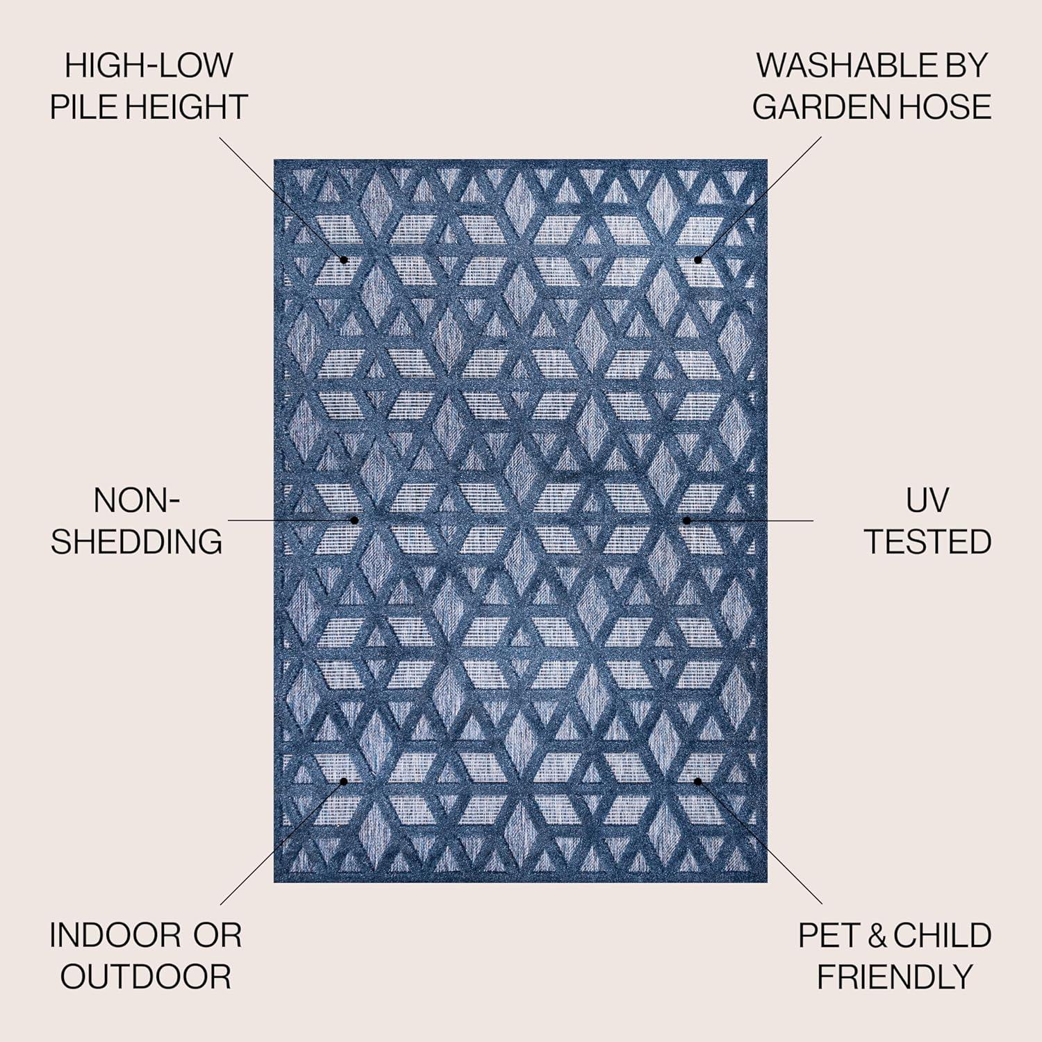 8'x10' Talaia Neutral Geometric Indoor/Outdoor Area Rug, Navy - JONATHAN Y