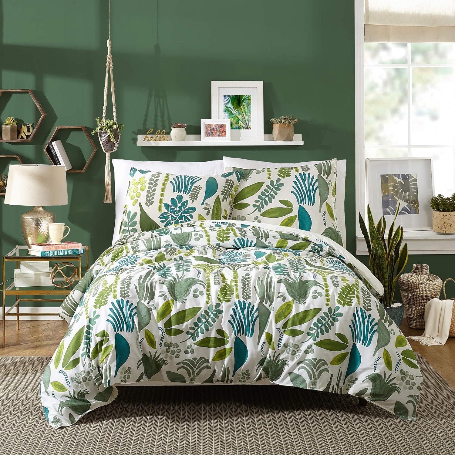 Green Botanical Cotton Full/Queen Duvet Cover Set