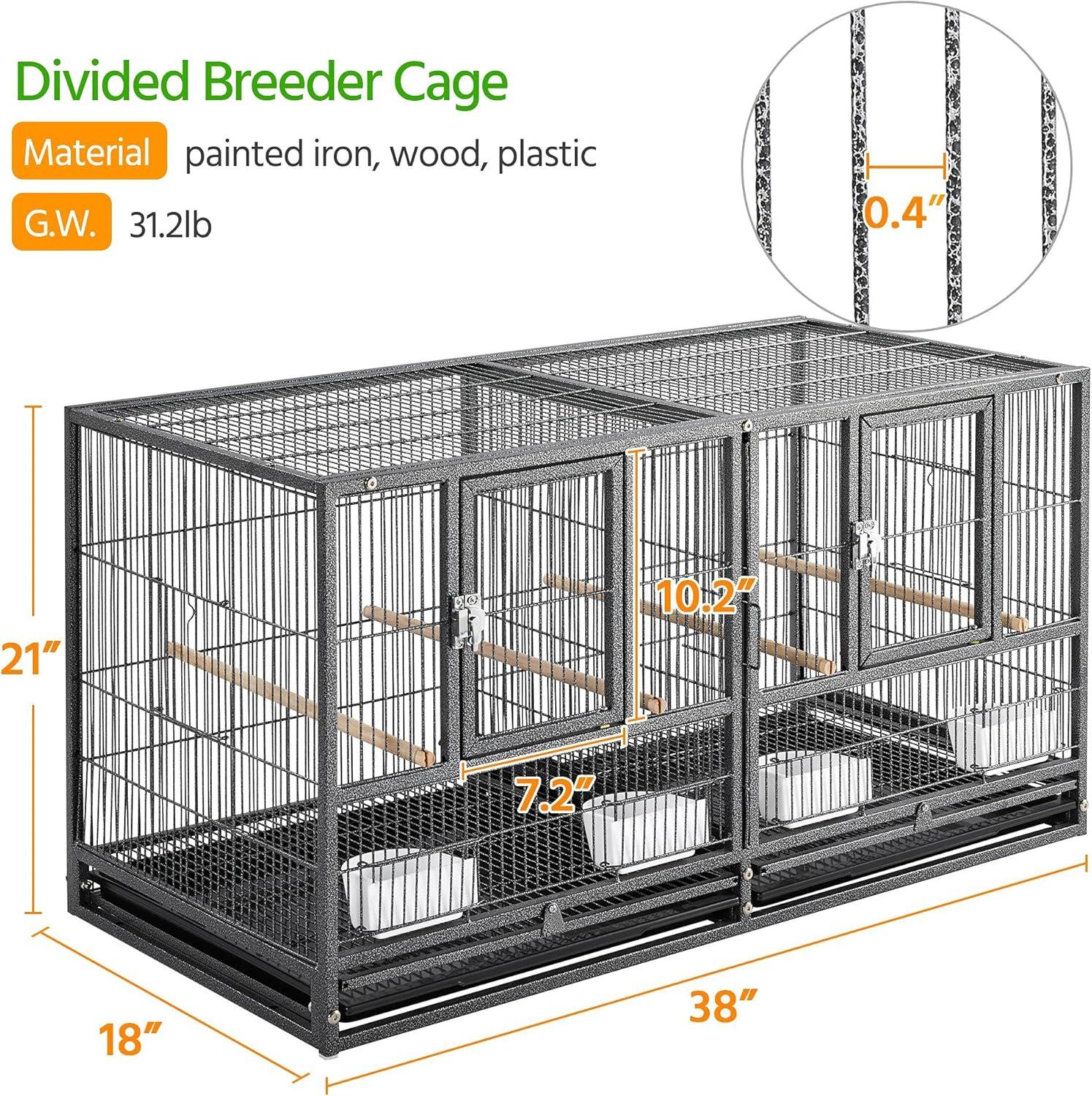 Yaheetech 21'' Stackable Divided Breeder Bird Cage for Small Birds Lovebirds Finch Canaries Parakeets Cockatiels Budgies, Black