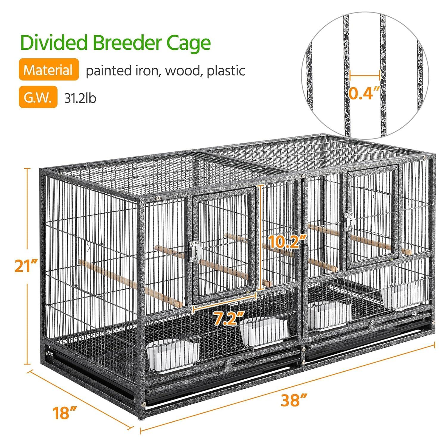 Alden Design 18" H Stackable Divided Breeder Meatal Bird Cage for Small Birds, Black