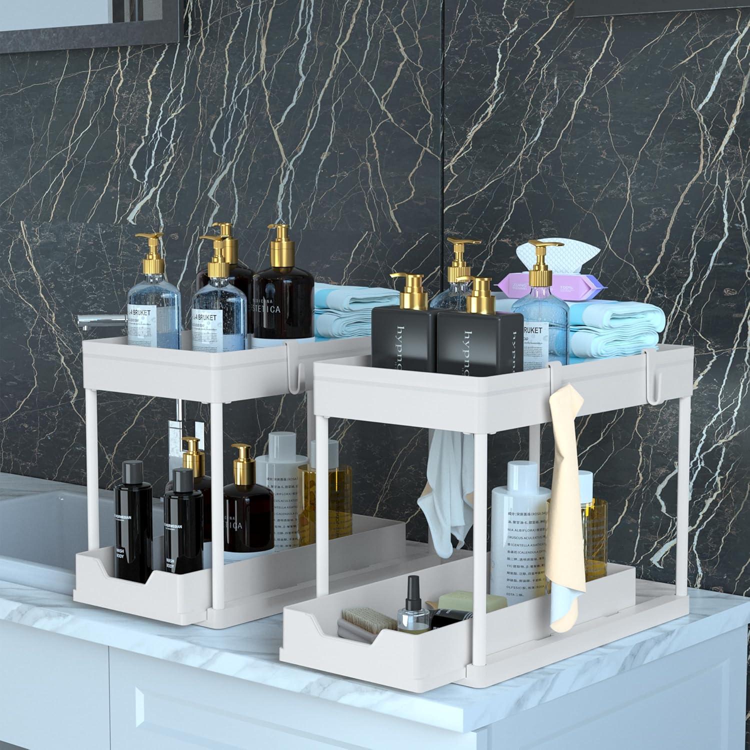 White ABS 2-Tier Sliding Under Sink Organizer Set