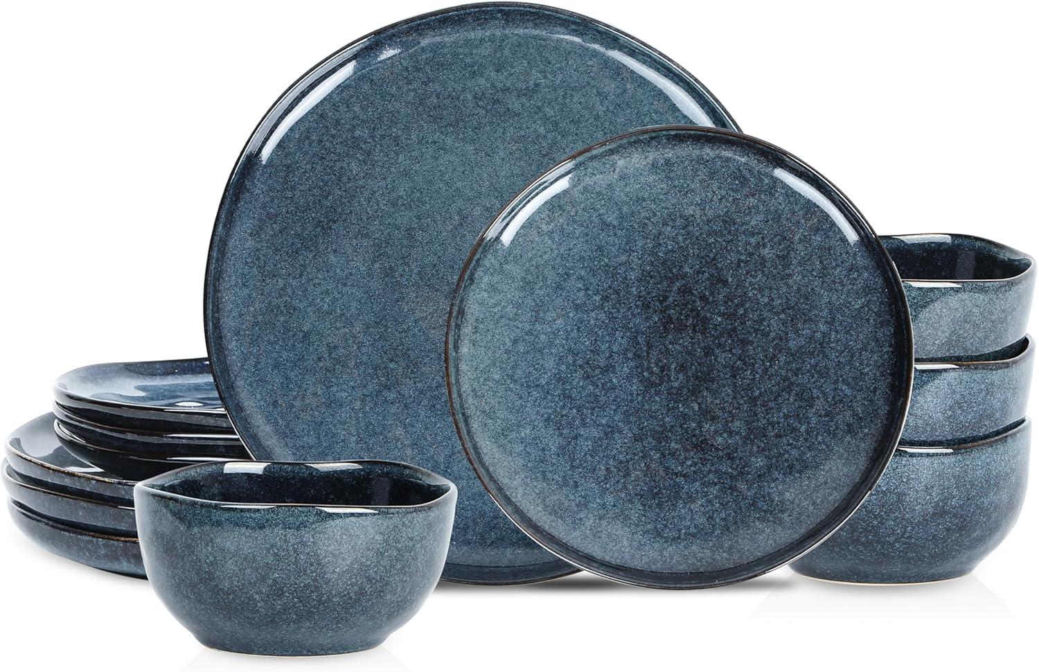 Mirella Blue Ceramic 12-Piece Dinnerware Set for 4