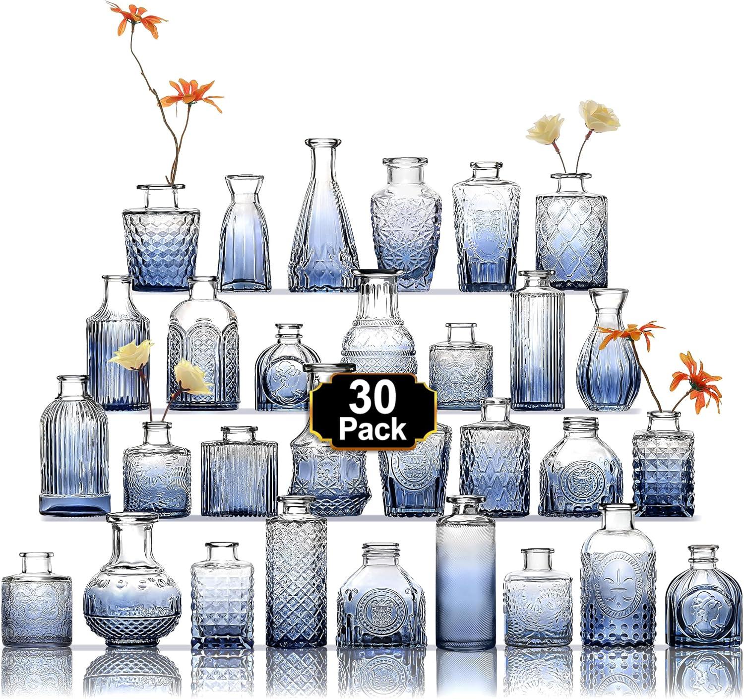 Bud Vases Set of 12, Small Glass Vases for Centerpieces, Small Flower Vases for Centerpieces, Vintage Mini Vase, Clear Bud Vase for Wedding Table Decor