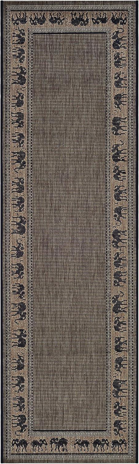 Elephant Parade Black Synthetic Flat Woven Outdoor Runner Rug