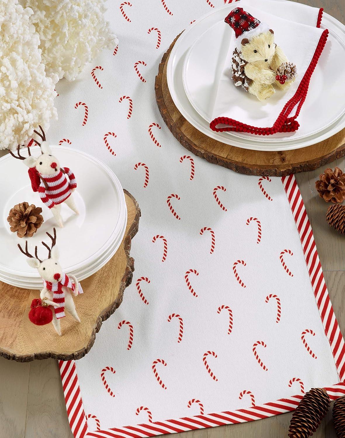 Saro Lifestyle Christmas Table Runner With Candy Cane Border, Red, 16" x 90"