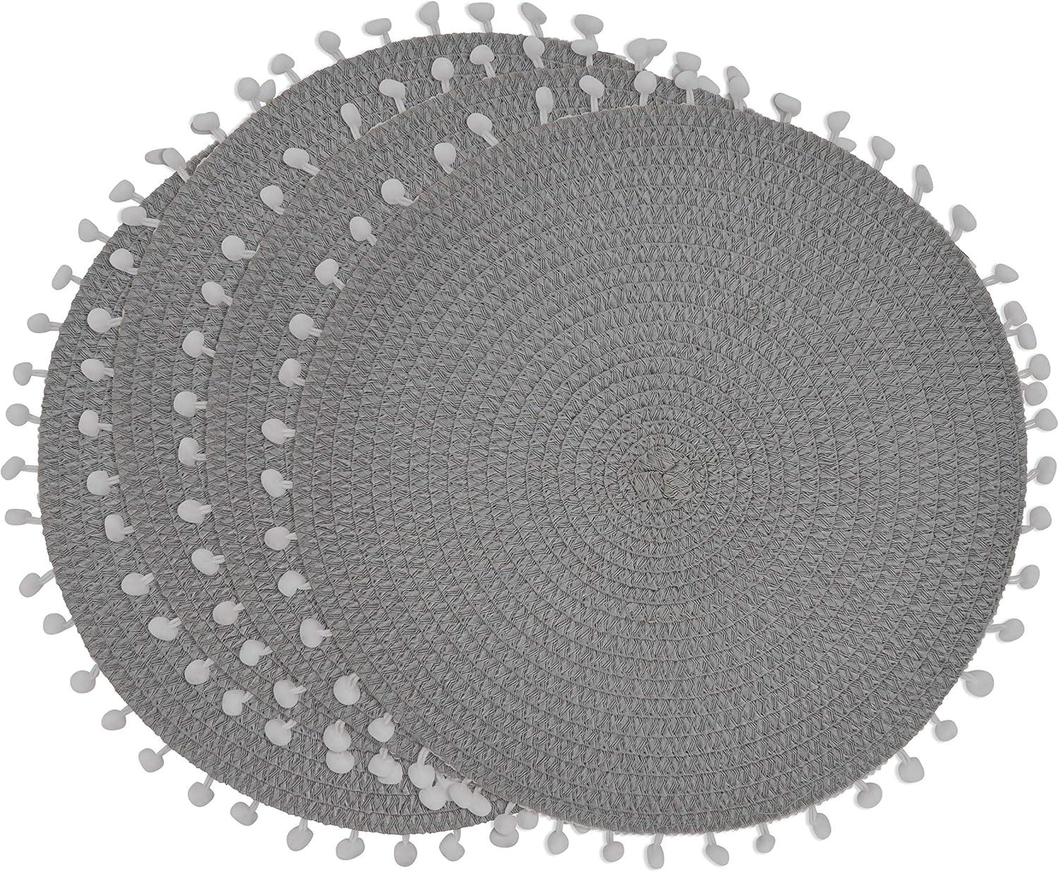 Fennco Styles Pom Pom Textured Placemats 15 Inches Round, Set of 4 – Grey Modern Traycloth Table Mats for Home, Dining Room Décor, Banquets, Indoor & Outdoor and Special Events