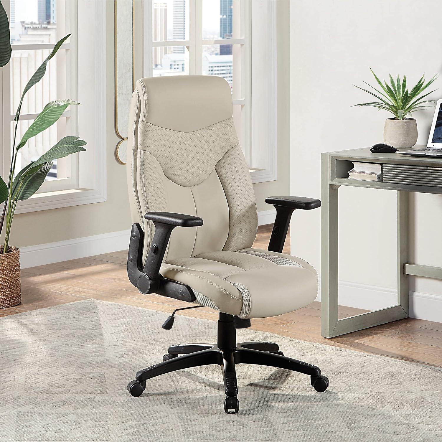 Executive High Back Taupe Gray Bonded Leather Office Chair