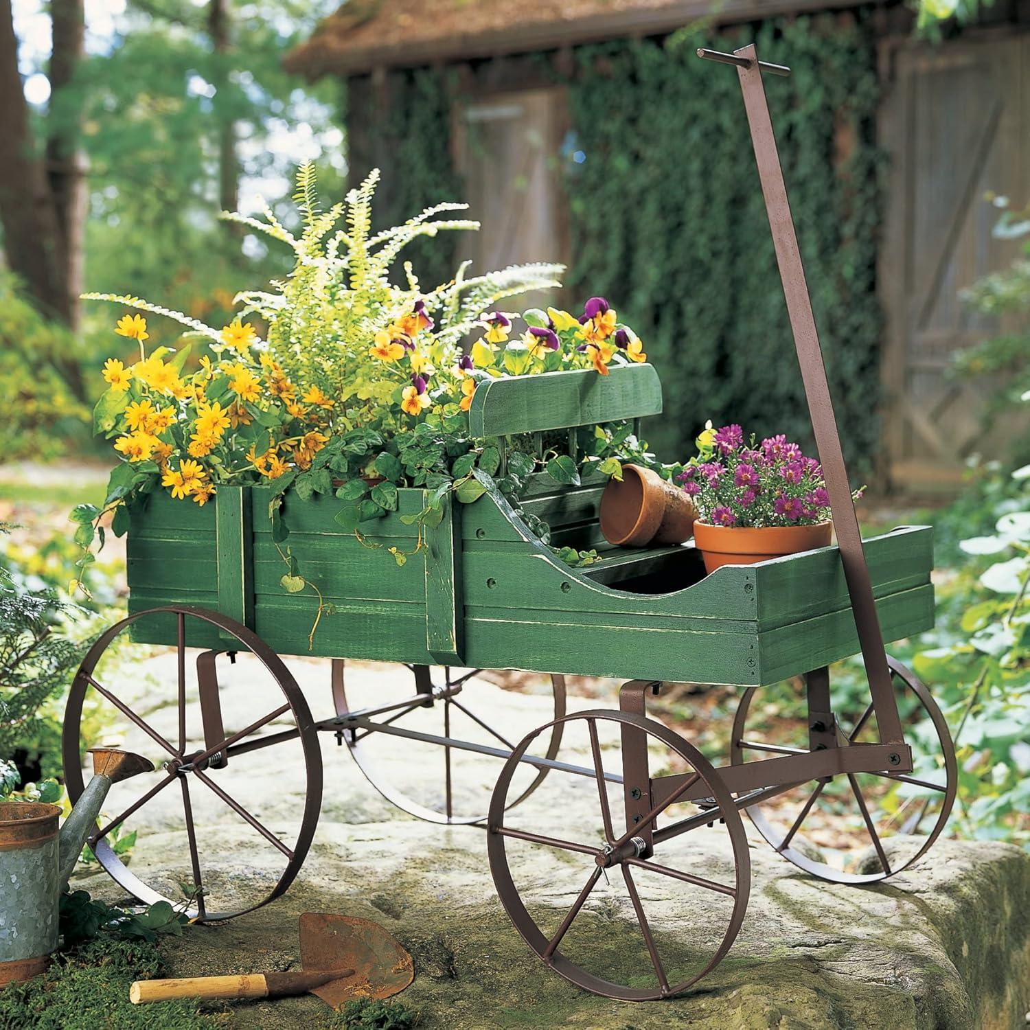 Collections Etc  Wagon Decorative Garden Planter NO SIZE Green