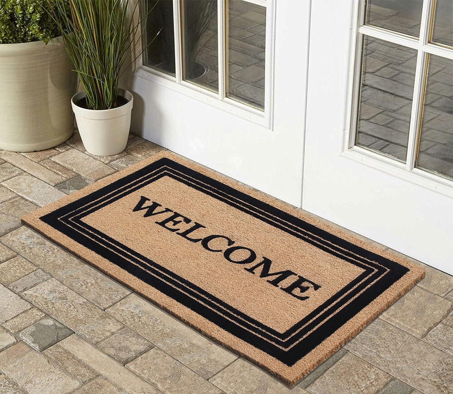 A1HC Welcome Entrance Door Mats, Durable Large Outdoor Rug, Non-Slip, Flock Doormat, Thin-Profile Heavy Duty Door Mat, Indoor Outdoor Front Door, High Traffic Areas, 24" X 39"