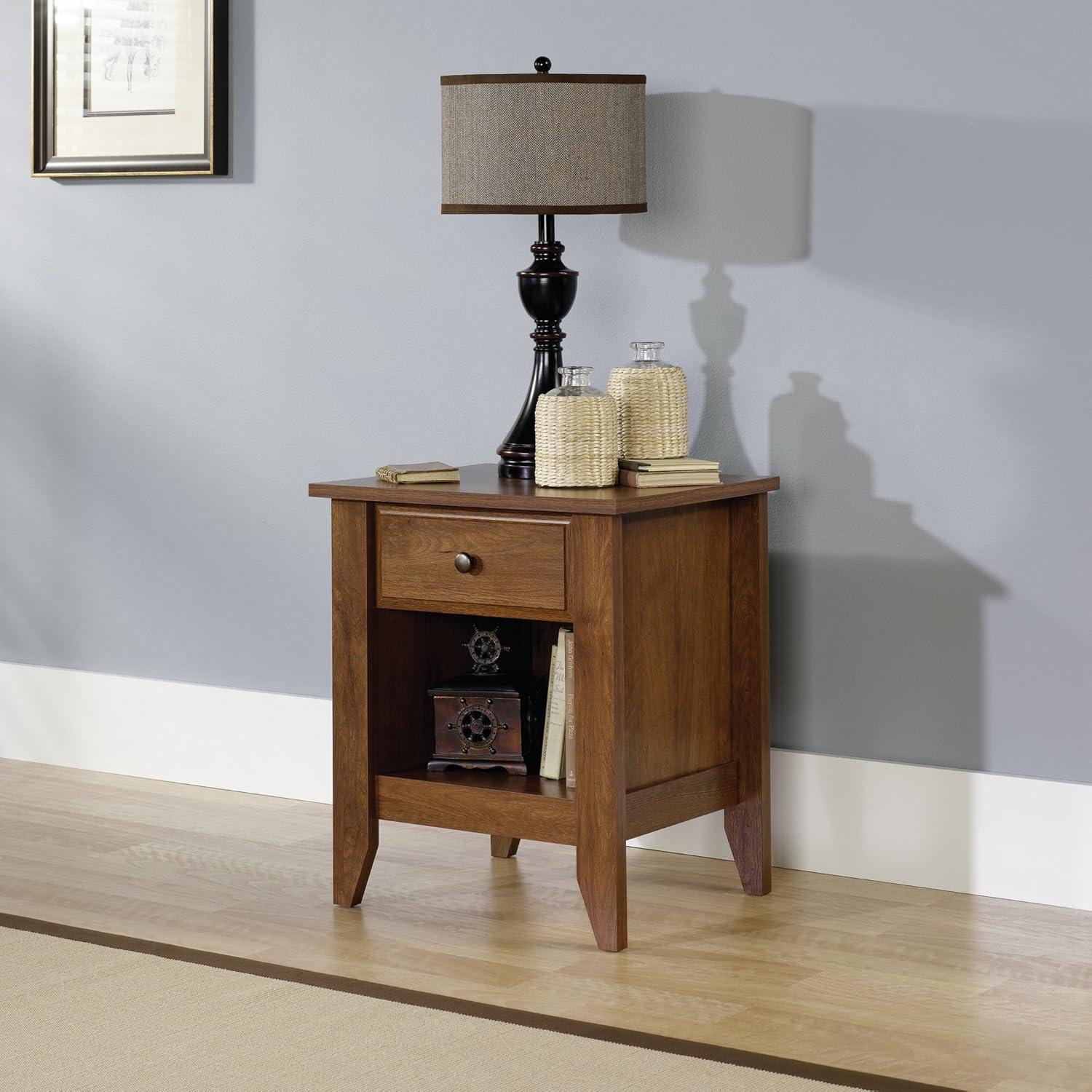 Oiled Oak 1-Drawer Nightstand with Open Shelf