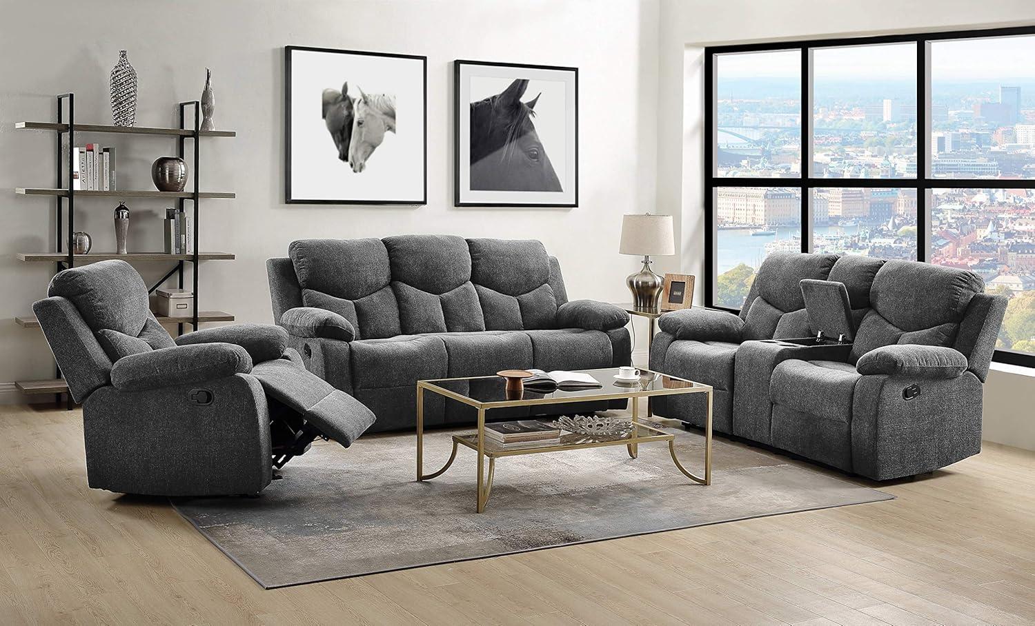 82" Kalen Sofa Gray Chenille - Acme Furniture: Upholstered Recliner, Includes 2 Accent Pillows