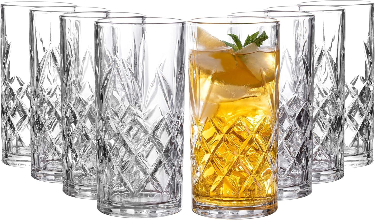 Kinsley 12 oz Clear Textured Highball Glasses Set of 8