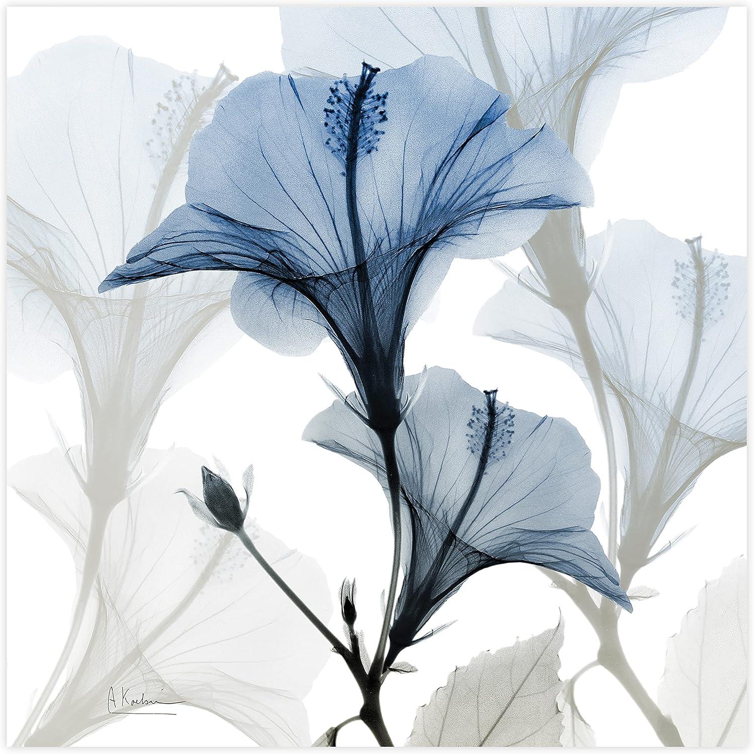 Blue Xray Floral Frameless Free Floating 24 in x 24 in Photography Art Prints, by Empire Art