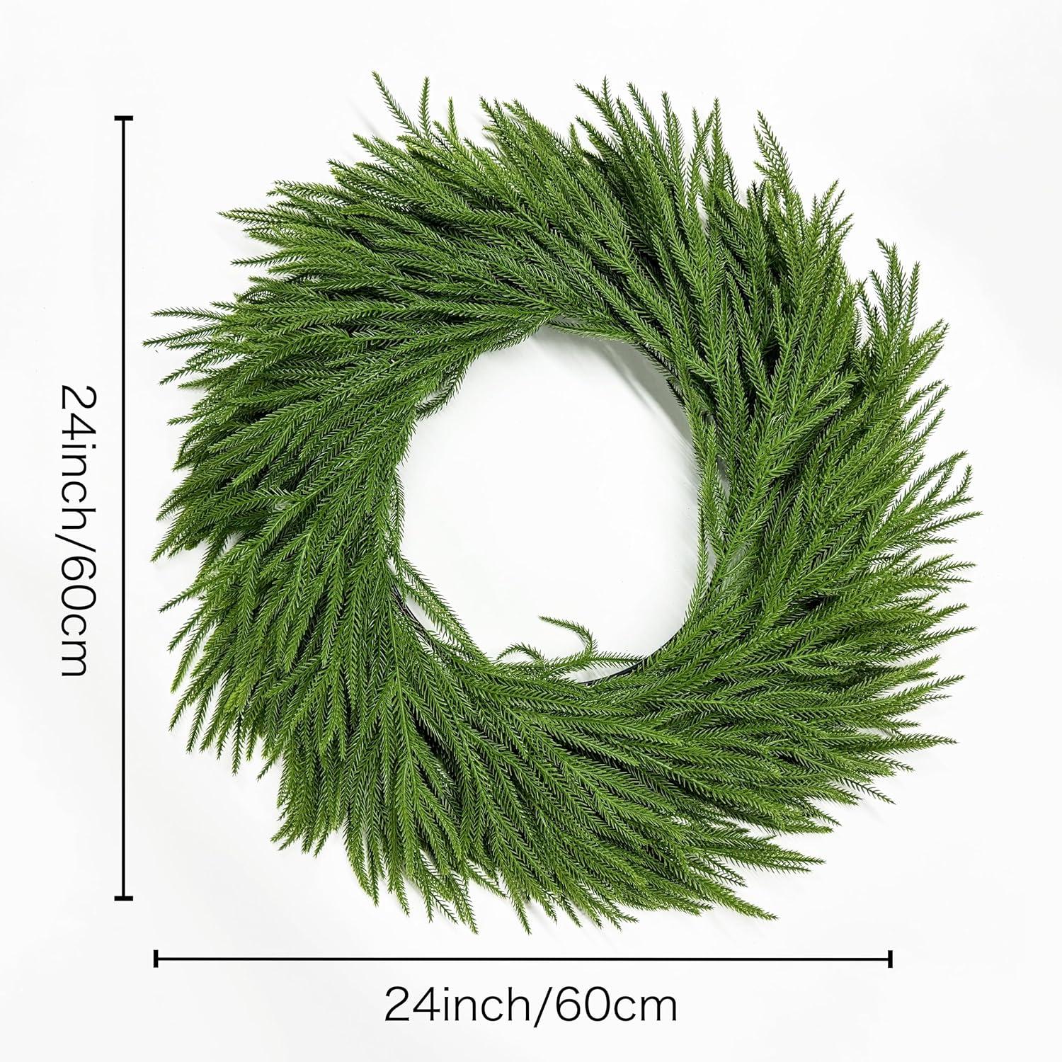 24" Pine Wreath for Front Door Artificial Christmas Wreath Green Faux Pine Wreath for Wall Windows Mantle Outdoor Christmas Decoration