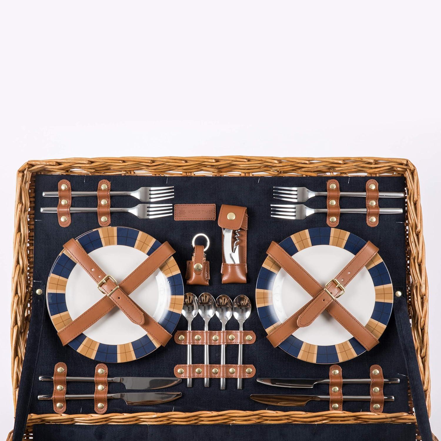 Picnic Time Windsor Luxury Large Wicker Picnic Basket with Picnic