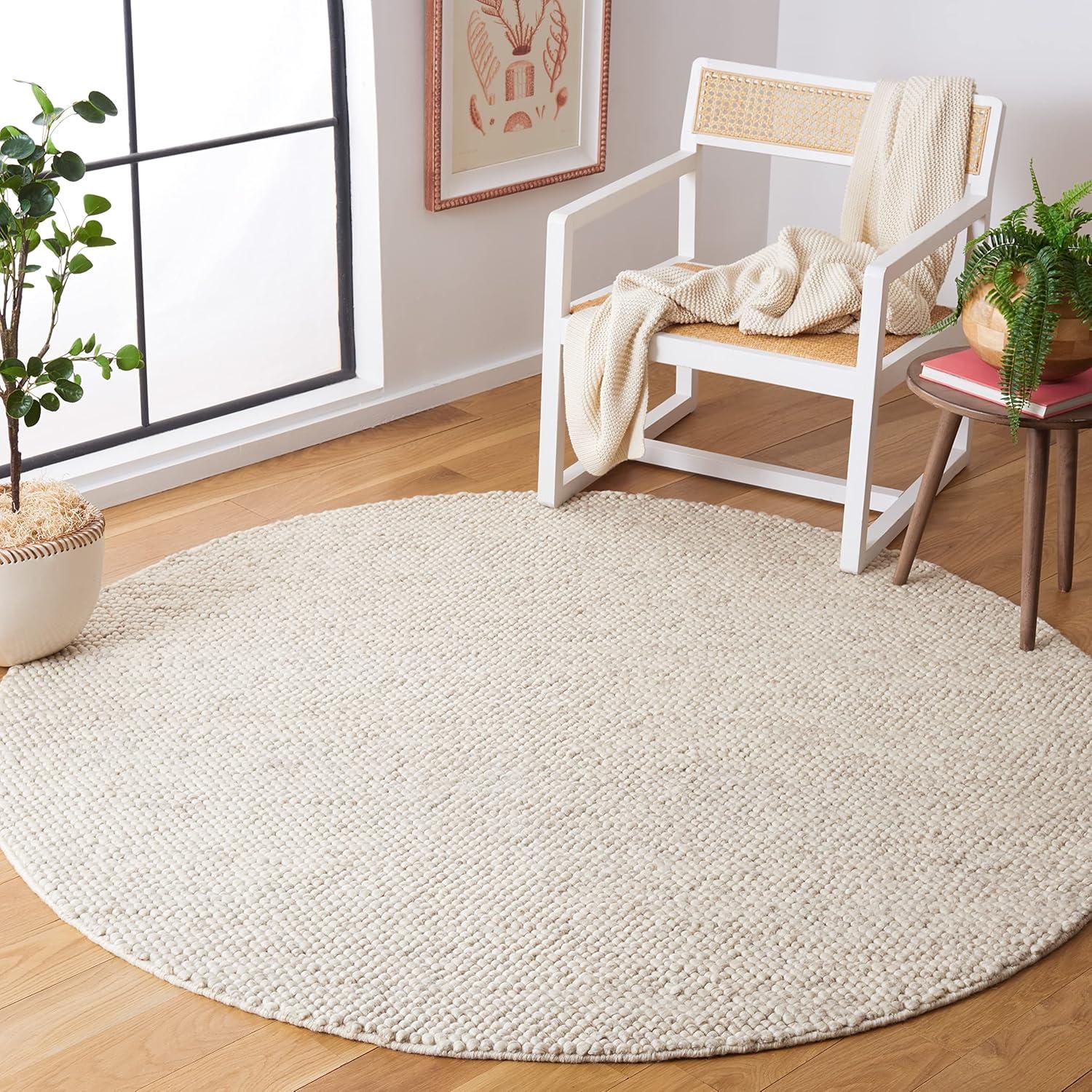 Handmade Round Beige and Brown Wool Area Rug 11'