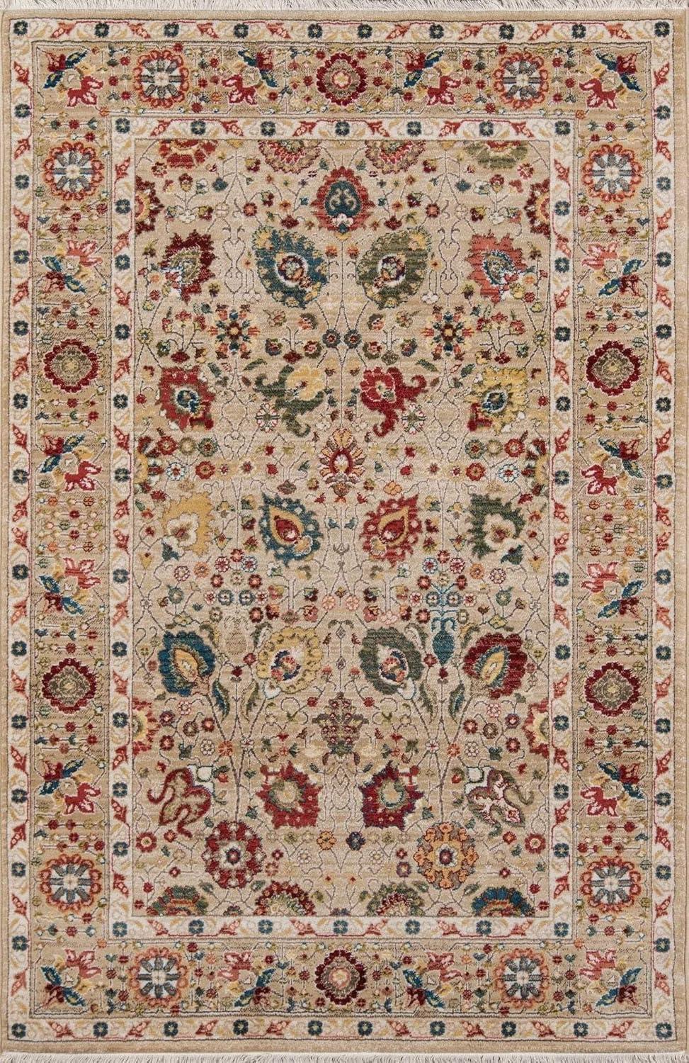 Momeni  Lenox Traditional Area Rug Ivory 5' x 7'5" 5' x 8' Indoor Red Rectangle