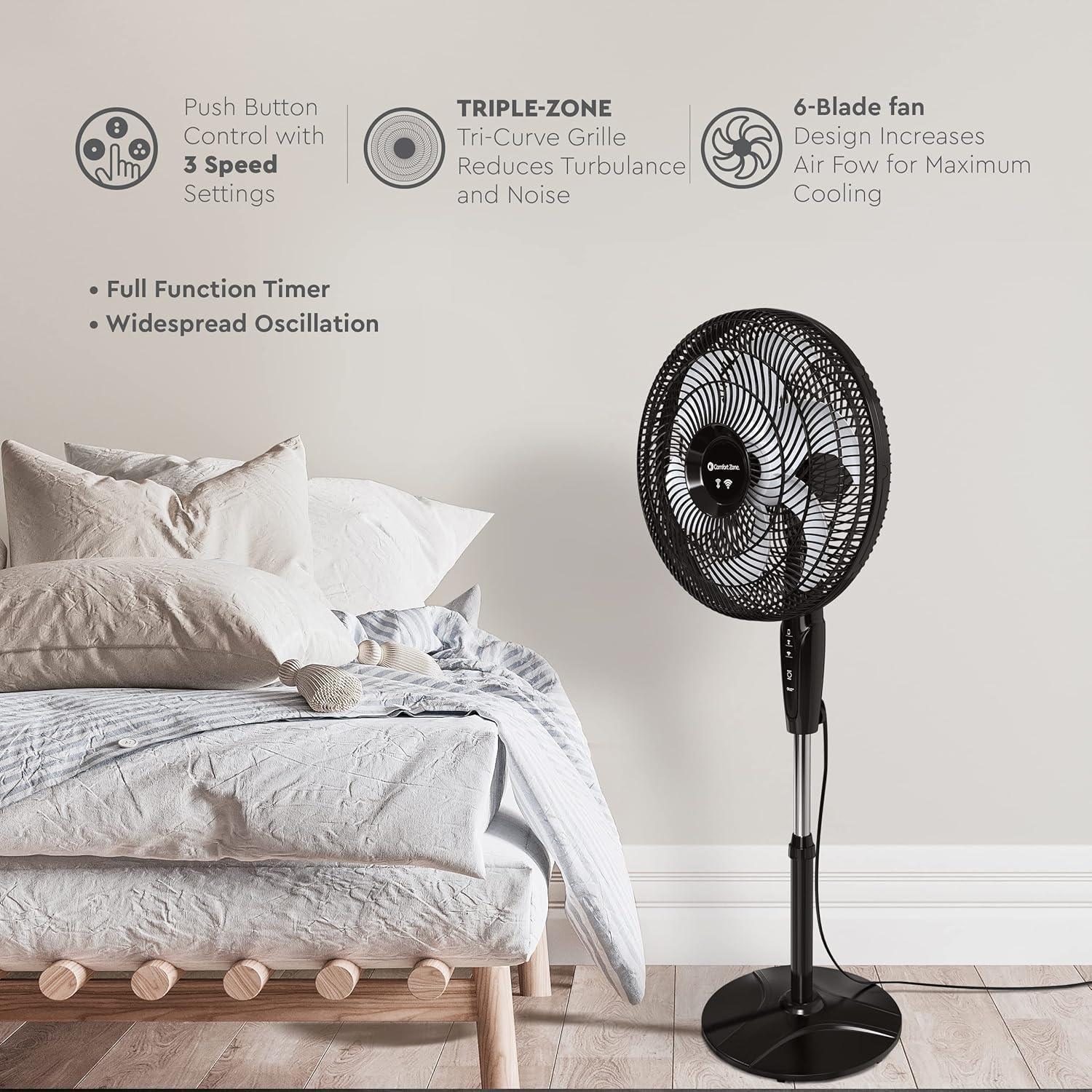 Comfort Zone Smart 18" WiFi Oscillating Stand Fan, Black