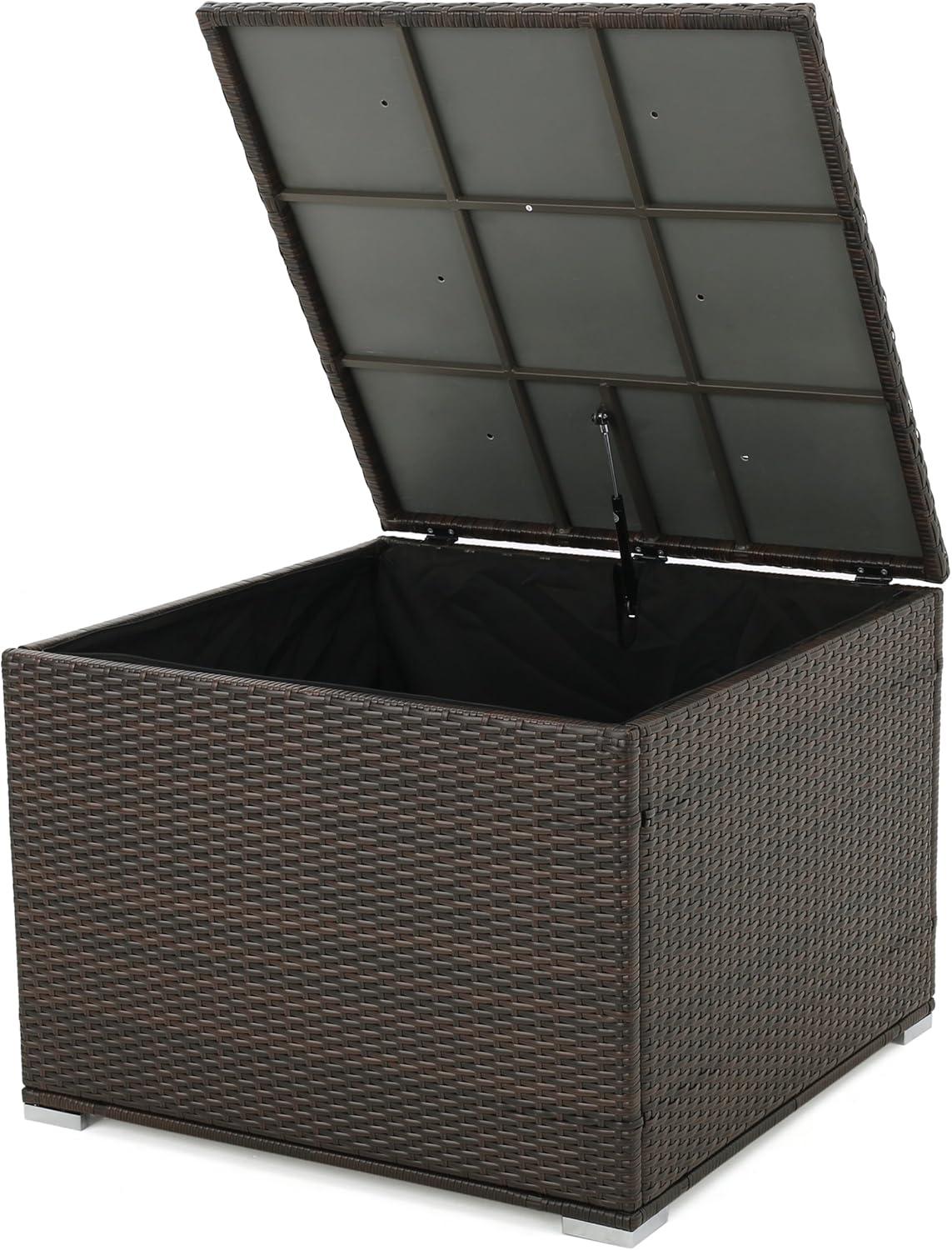 Multibrown Wicker and Iron Outdoor Storage Deck Box