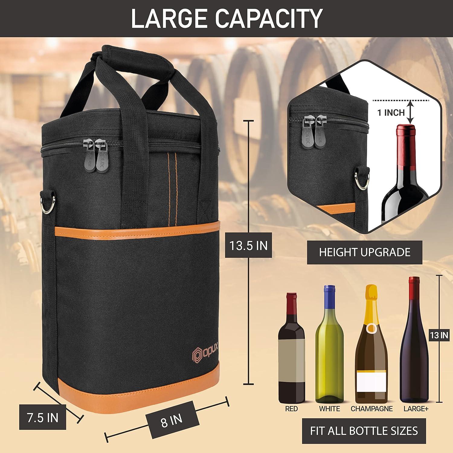 OPUX Wine Bag, 4,6 Bottle Cooler Insulated Tote Carrier Travel Picnic BYOB, Leakproof Padded Portable Party Christmas Gift (Brown, 4 Bottle)