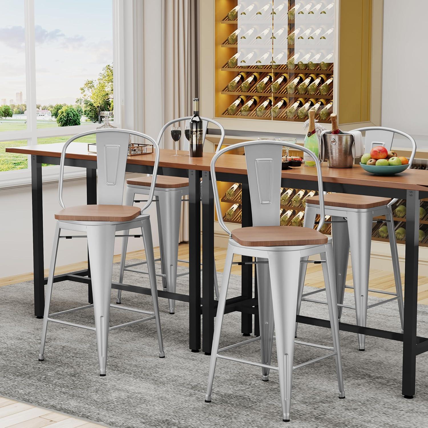 Andeworld  farmhouse bar stools ,counter height bar stools set of 4 - Set of 4 Silver 30INCH Bar Height N/A 350 lbs