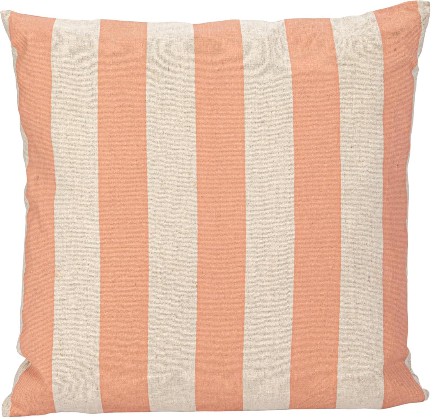 Pink and Natural Striped Cotton Linen Square Pillow