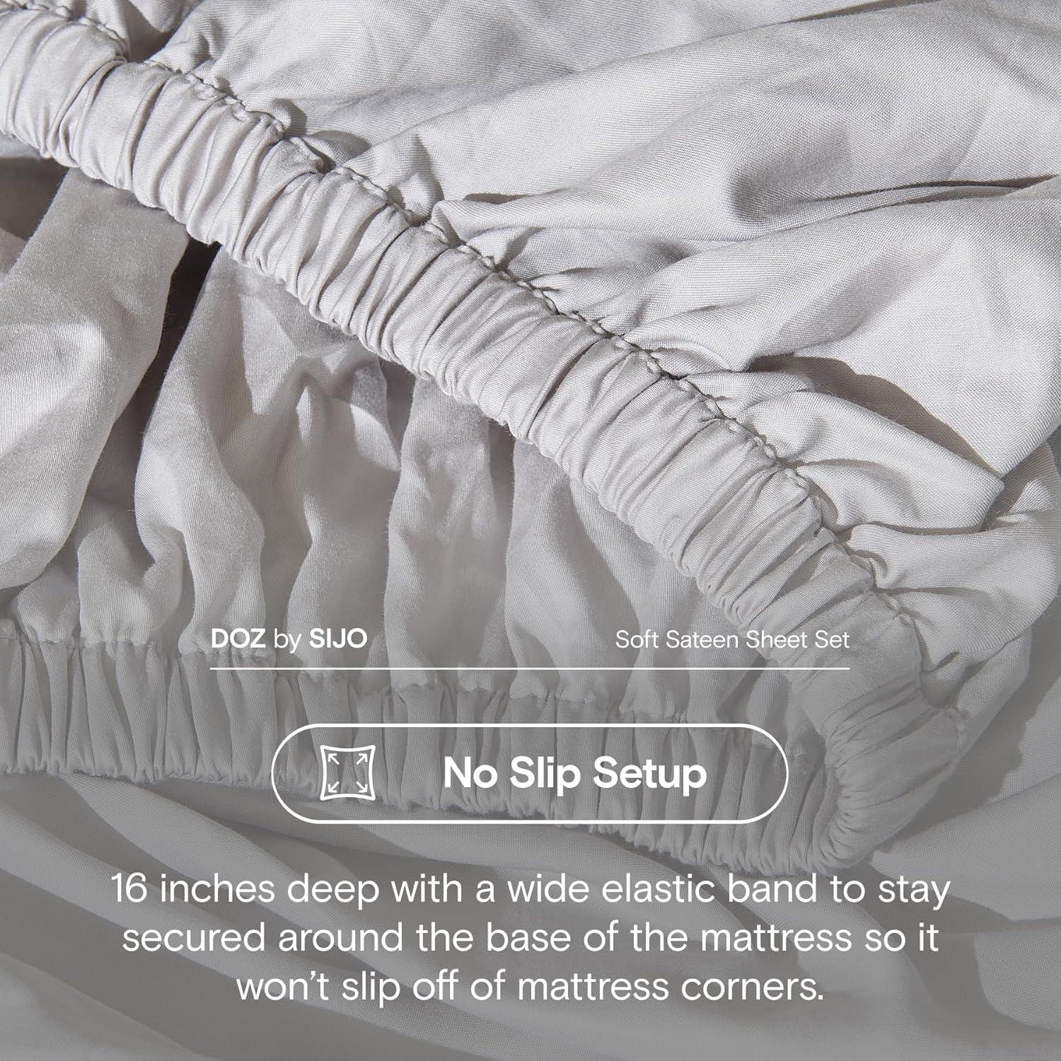 DOZ 100% Long Staple Cotton Sheet Sets, Soft Sateen Weave Cotton, Smooth, Breathable, Cooling Sheets, Hotel Comfort, Durable, 3pc – 2 Pillowcases 1 Fitted (Dove, King)