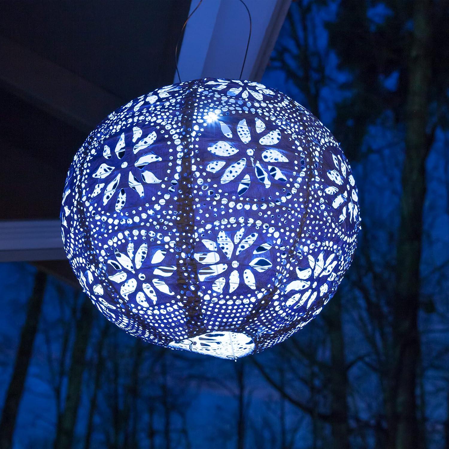 Boho Globe 12'' Metallic Blue Solar LED Outdoor Lantern