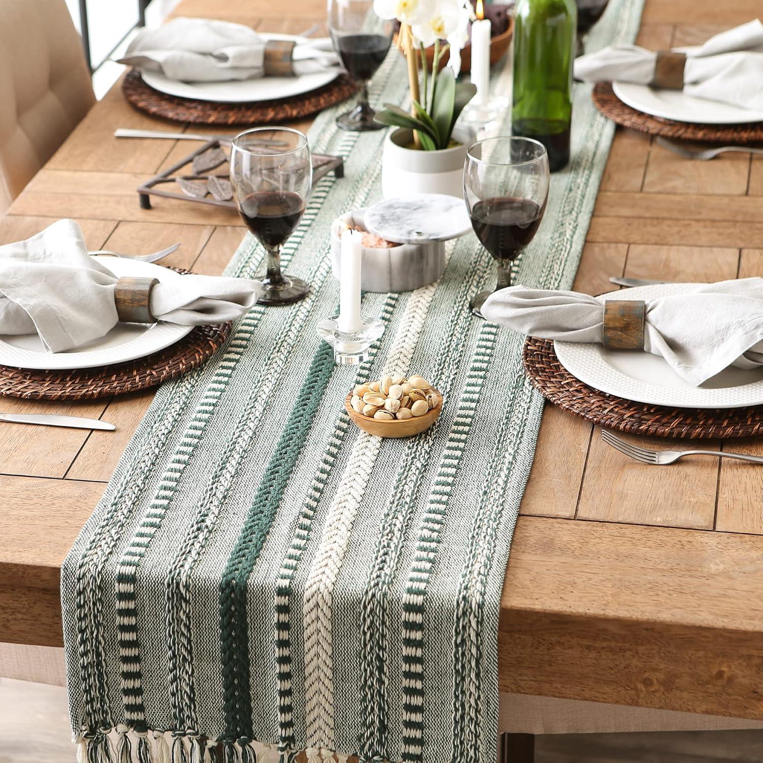 Dark Green Braided Stripe Table Runner 15x72