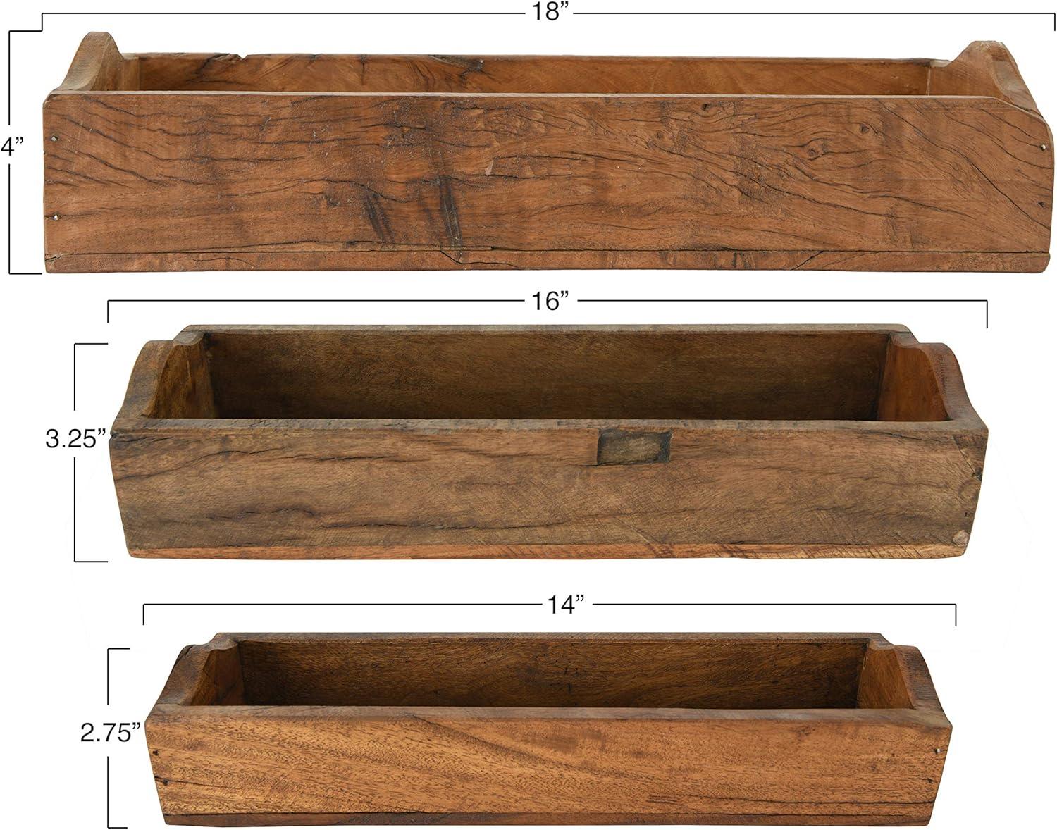 Rustic Brown Found Wood Decorative Tray Set of 3