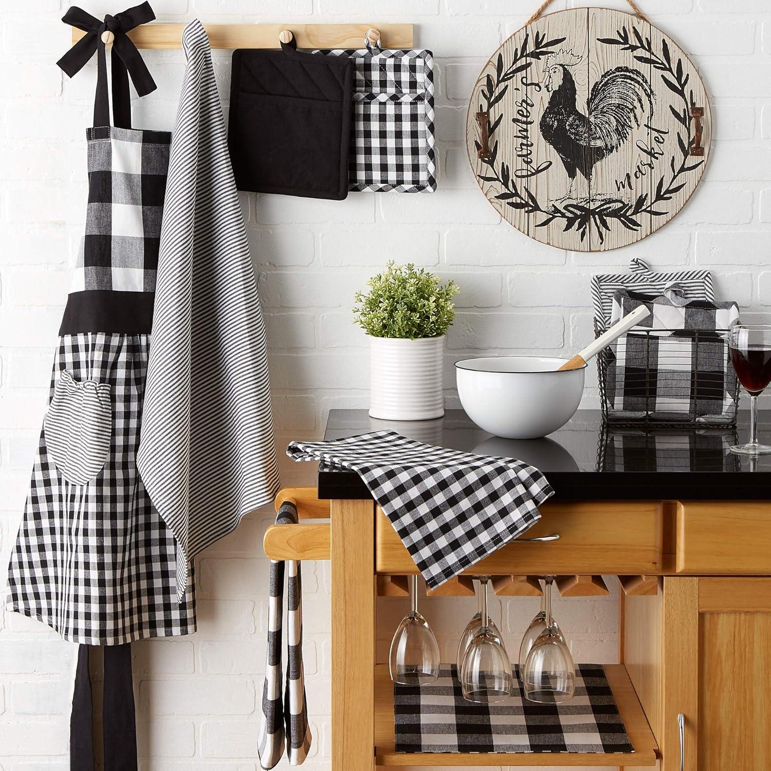 Black and White Cotton Gingham Check Dishtowel Set