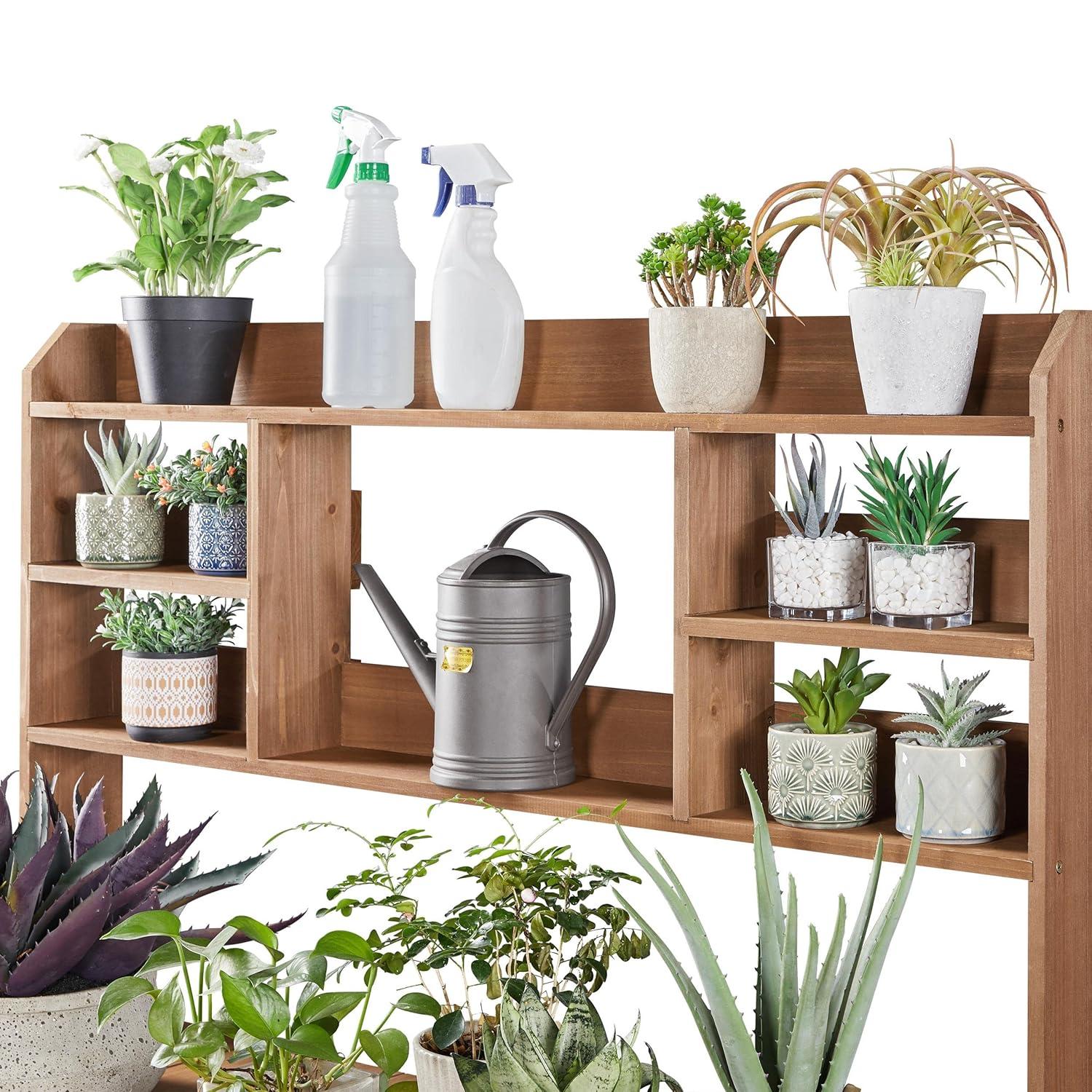 Yaheetech Potting Bench Table with Display Rack/ Storage Shelf/ Hanger, Brown